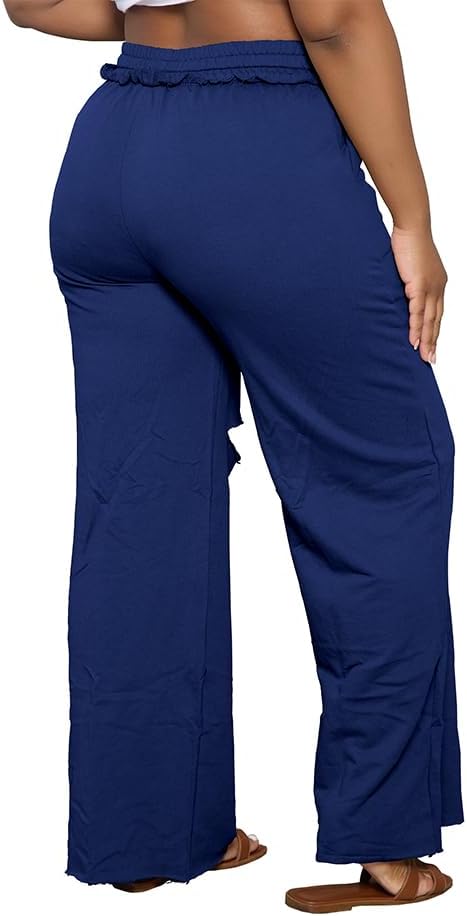 PINSV Wide Leg Pants for Women Drawstring Baggy Casual Sweatpants
