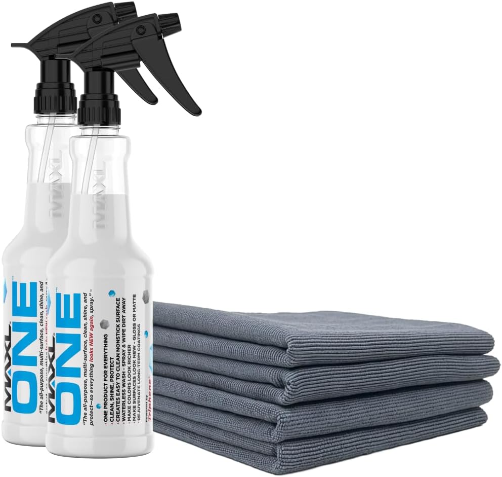 MAXLONE ™ Car Spray with Triphene® Technology, Quick Spray & Wipe All PLrpose Waterless Detailer - Clean, Shine, Protect Paint, Glass, Wheels, Trim Without Pre-Washing (2, 20oz w 4 Micro Fiber Cloth)