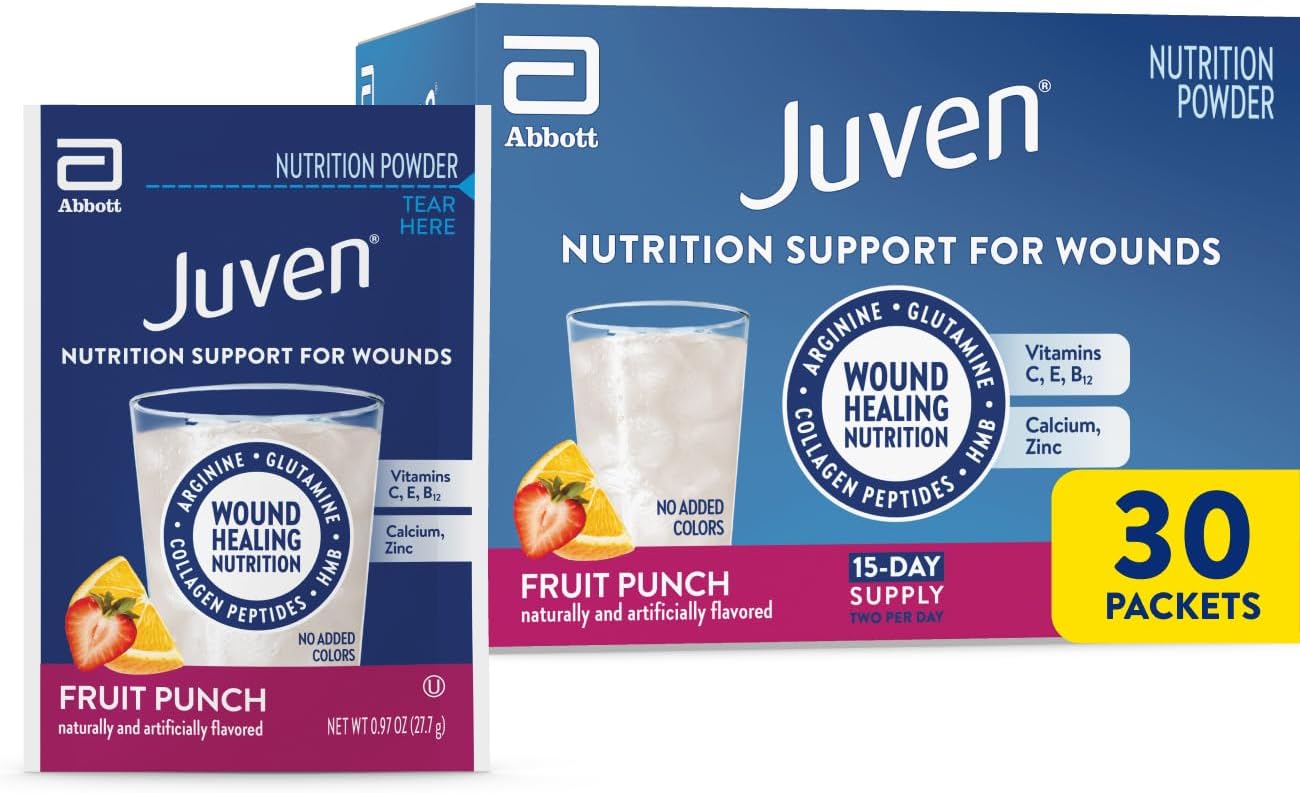 Juven Therapeutic Nutrition Drink Powder Including Collagen Peptides, Amino Acids, and HMB For Wound Healing Support, Fruit PLnch, 30 Packets