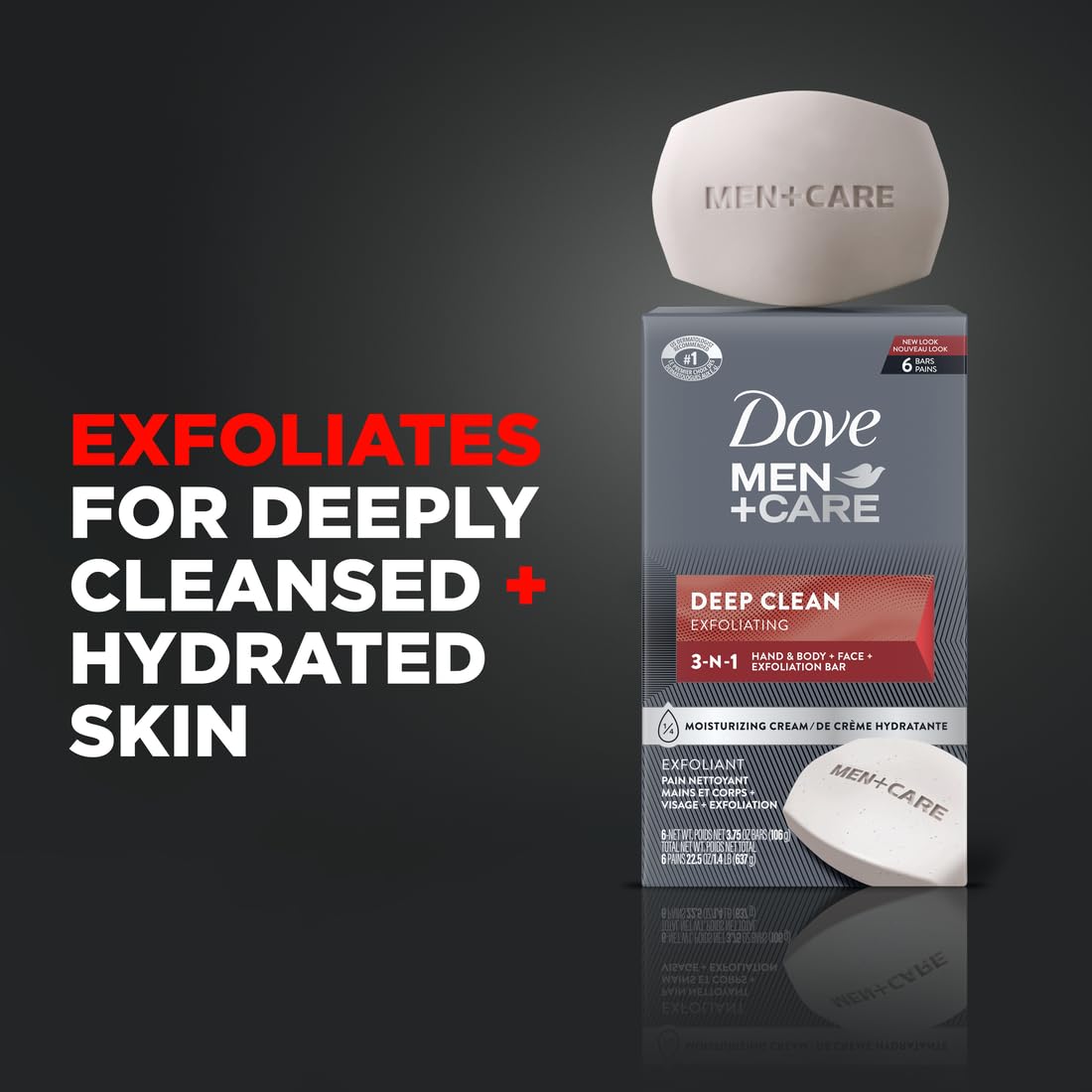 Dove Men + Care Deep Clean Body + Face Bars, PLrifying Grains, 3.75 oz, 6 Ct