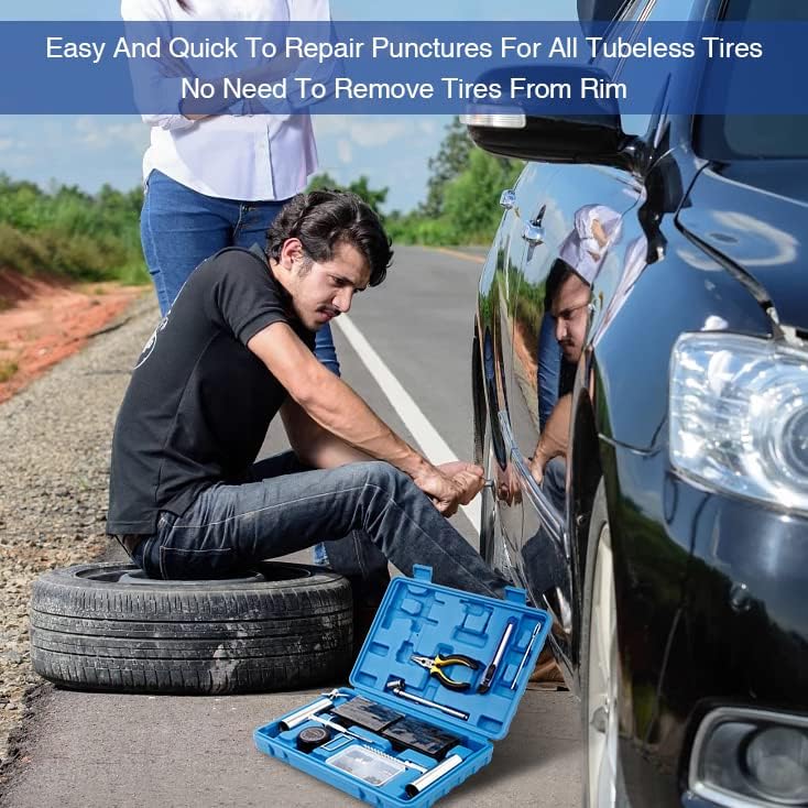 AUTOWN Tire Repair Kit - 68pcs Heavy Duty Tire Plug Kit, Universal Tire Repair Tools to Fix PLnctures and Plug Flats Patch Kit for car Motorcycle, Truck, ARB，ATV, Tractor, RV, SUV, Trailer