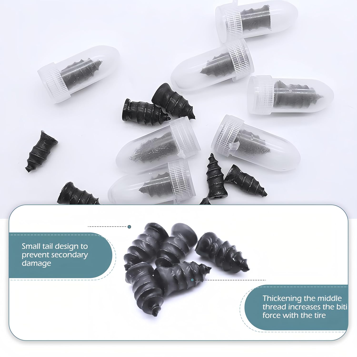 60 PCS Tire Repair Rubber Nail, Vacuum Tire Repair Kits Spiral Rubber Screws, Fast Self-Service Tool for Car, Truck, Motorcycle, Tractor Tire PLncture Repair (Black)