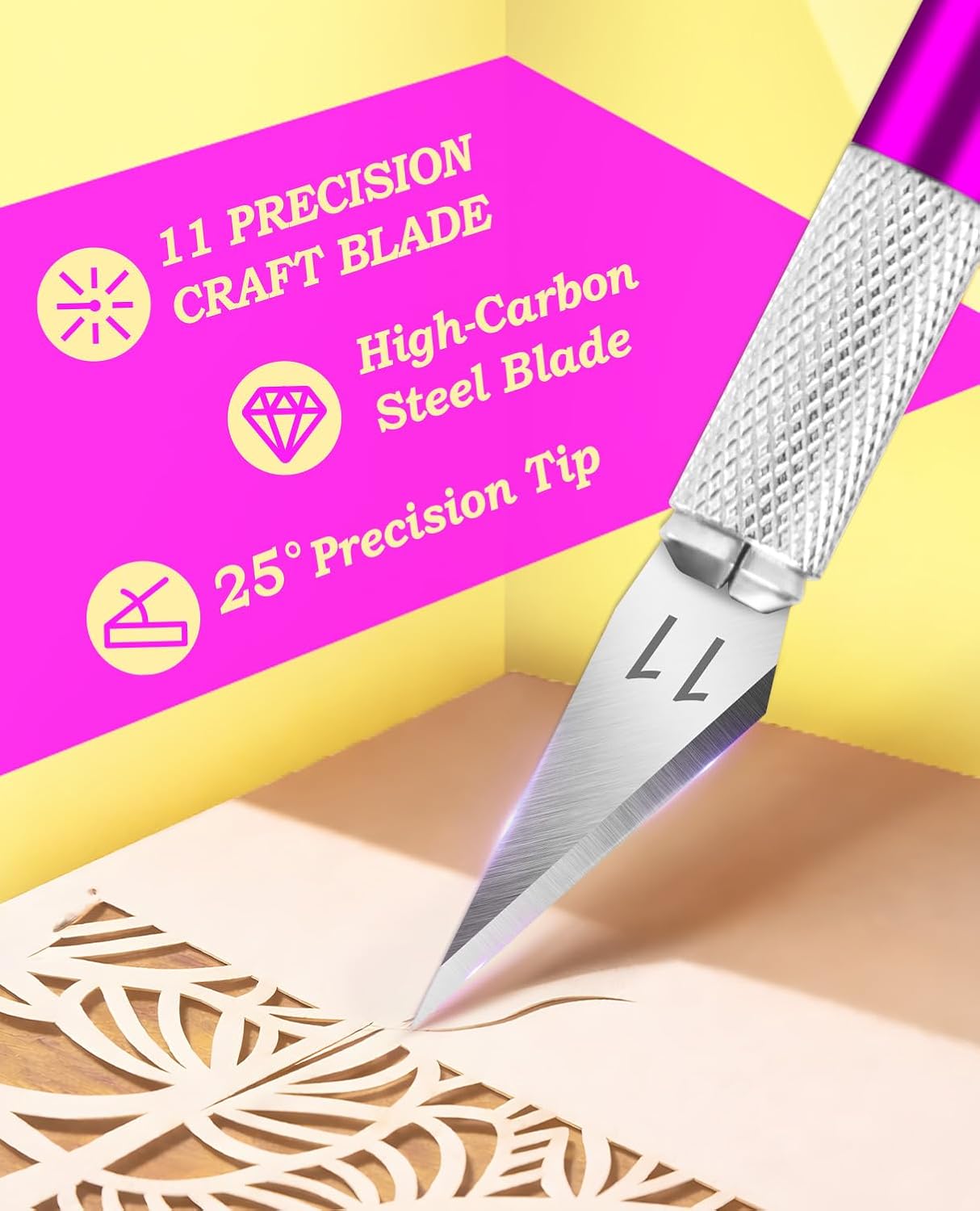 DIYSELF Craft Knife with 10 Extra #11 Blades, Precision Hobby Knife Set with Steel Ruler, Exacto Knife for Crafting, Polymer Clay, Pottery, Paper, Vinyl, Stencil & Model Making (PLrple)
