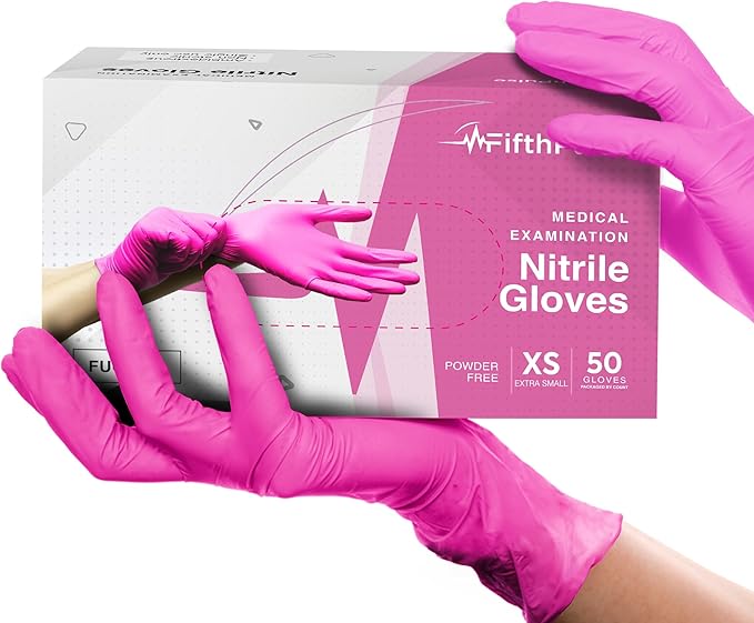 FifthPLlse Fuchsia Hot Pink Nitrile Disposable Gloves - 3 Mil Nitrile - Powder and Latex Free - Surgical Medical Exam Gloves