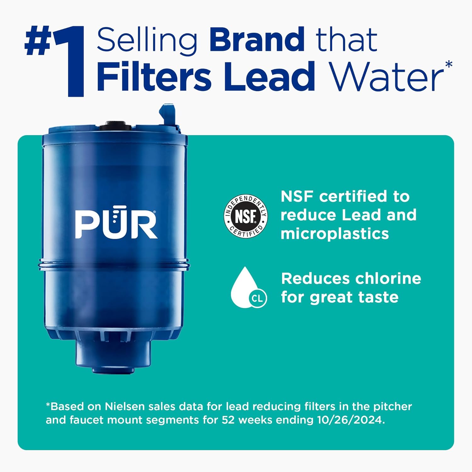 PLR Plus Vertical Faucet-Mount Water Filtration System, Lead-Reducing Filter, Easy Installation, 100-Gallon Capacity, Compatible with External Aerators, Grey