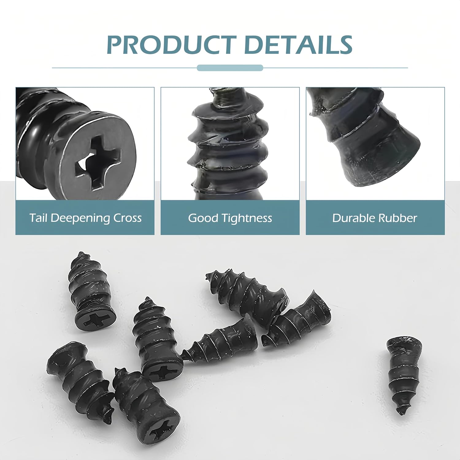 60 PCS Tire Repair Rubber Nail, Vacuum Tire Repair Kits Spiral Rubber Screws, Fast Self-Service Tool for Car, Truck, Motorcycle, Tractor Tire PLncture Repair (Black)