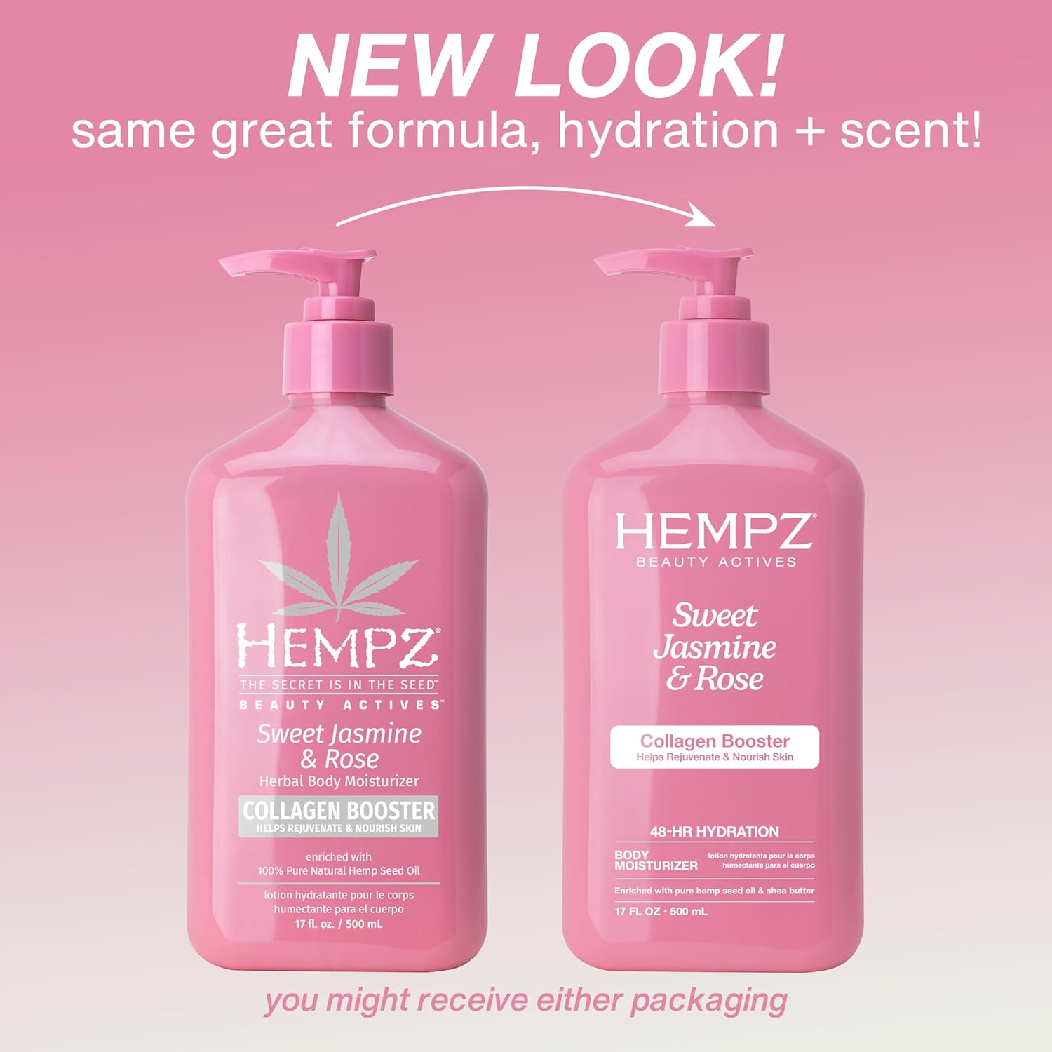 Hempz Sweet Jasmine & Rose Herbal Body Moisturizer for Women, 17 Fl. oz. - Moisturizing Lotion with 100% PLre Hemp Seed Oil, Collagen, Shea Butter - Hydrating Vegan Lotion for Dry Skin