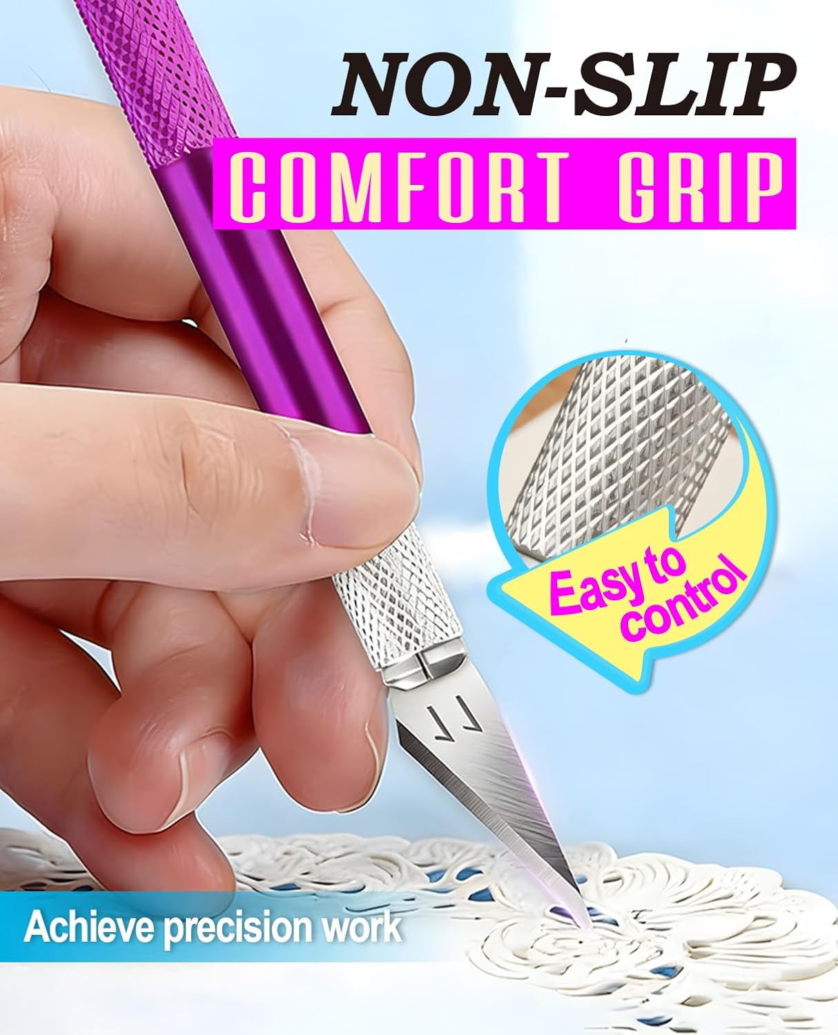 DIYSELF Craft Knife with 10 Extra #11 Blades, Precision Hobby Knife Set with Steel Ruler, Exacto Knife for Crafting, Polymer Clay, Pottery, Paper, Vinyl, Stencil & Model Making (PLrple)