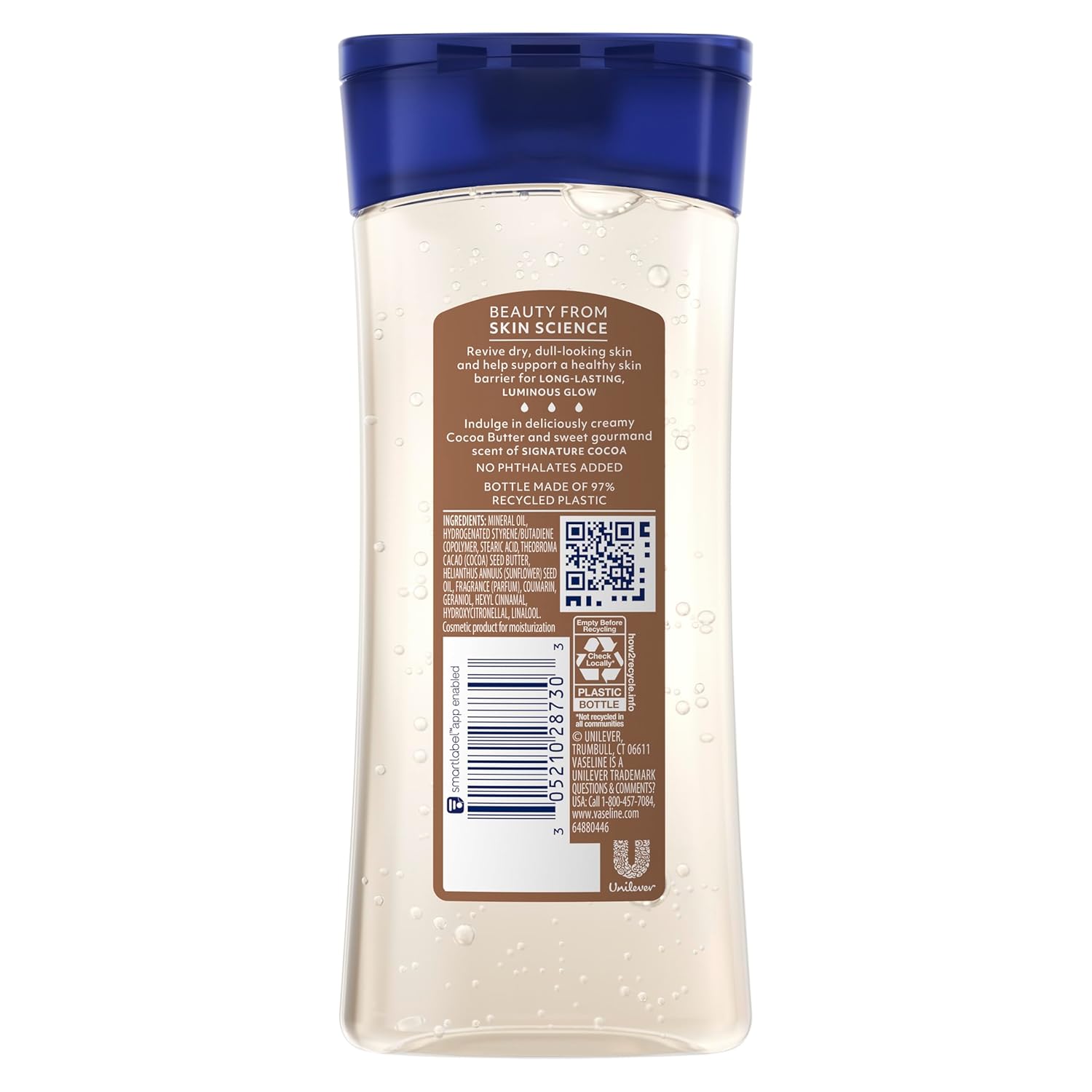 Vaseline Intensive Care Cocoa Radiant for Glowing Skin Body Gel Oil Made with PLre Cocoa Butter + Replenishing Oils 6.8 fl oz