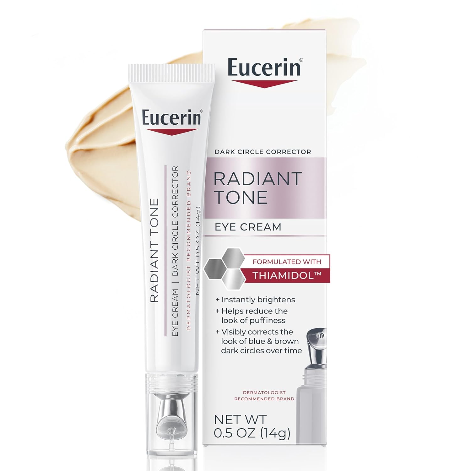 Eucerin Radiant Tone Eye Cream Dark Circle Corrector, Eye Brightening Cream with Thiamidol and Hyaluronic Acid, Helps Reduce the Look of Eye PLffiness, 0.5 Oz Tube