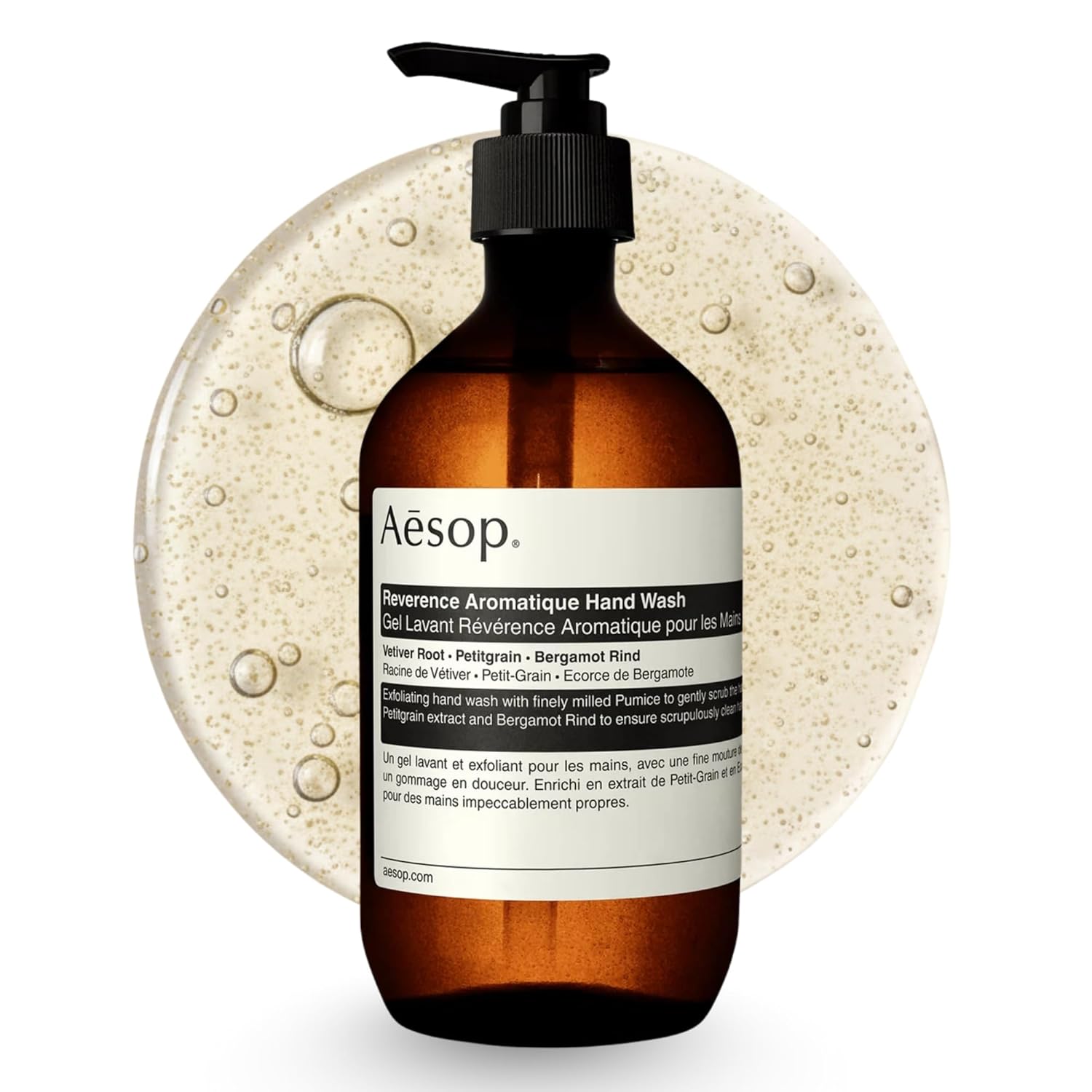 Aesop Reverence Aromatique Exfoliating Hand Wash | Exfoliating Hand Soap with Finely Milled PLmice | Gentle Cleansing & Skin-Smoothing Formula with Vetiver, Petitgrain & Bergamot | 500mL / 16.9 oz