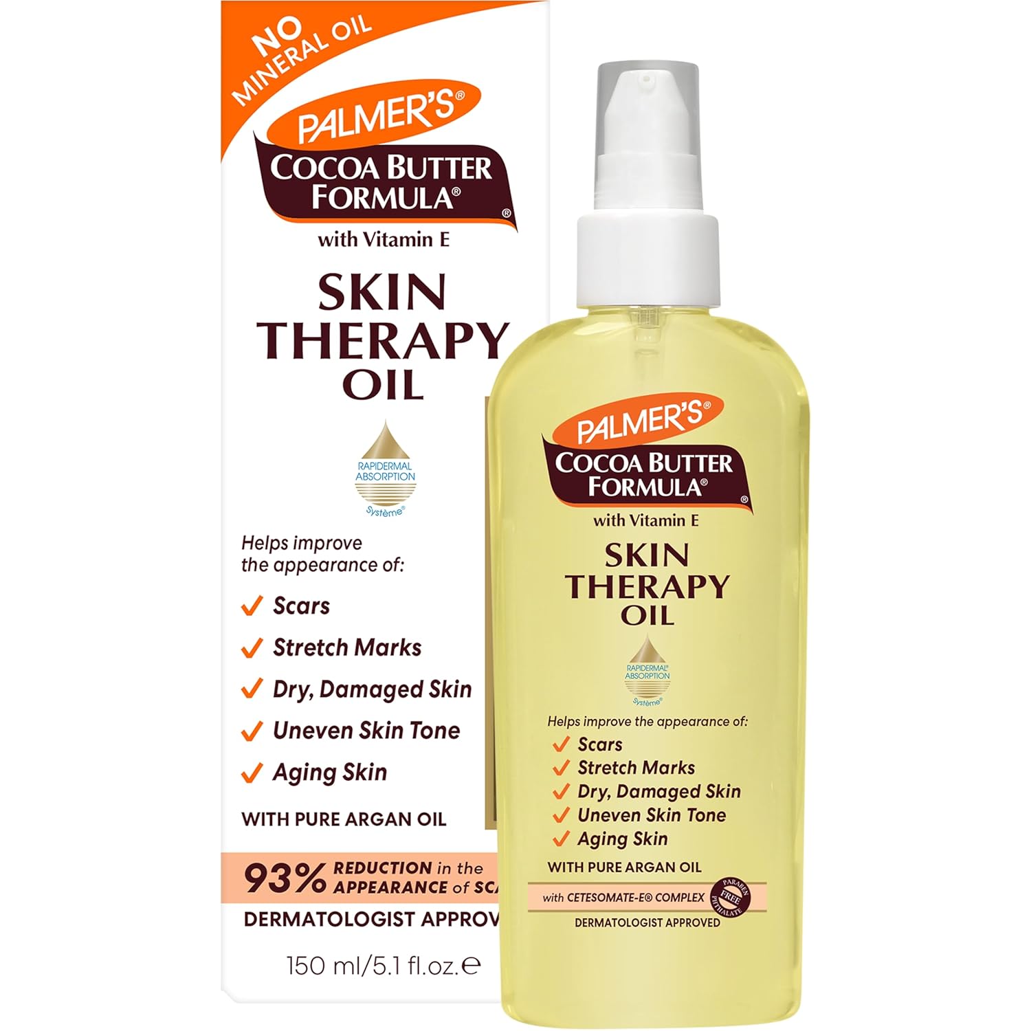 Palmer's Cocoa Butter Formula Skin Therapy Moisturizing Body Oil with Vitamin E & PLre Argan Oil, Deep Body Moisturizer for Dry, Damaged Skin, 5.1 Ounces
