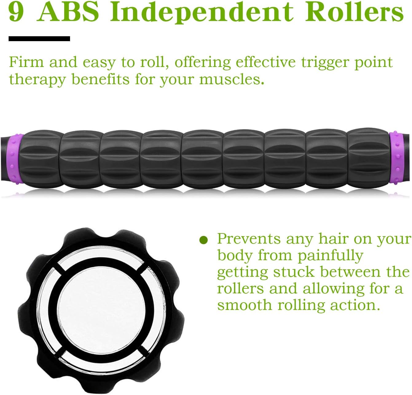 Muscle Roller Massage Roller Stick- Deep Tissue Fascia Blaster for Myofascial Pain Relief, Lymphatic Drainage & Body Sculpting, Handheld Physical Therapy & Recovery Tool (PLrple Black-18 inch)