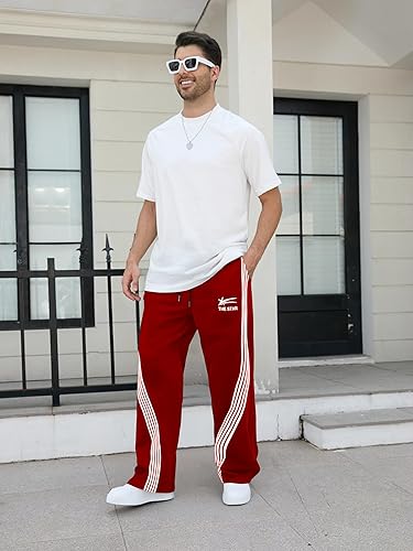 GORGLITTER Men's Baggy Wide Leg Sweatpants Y2K Striped Side Drawstring Waist Barrel Track Pants with Pockets