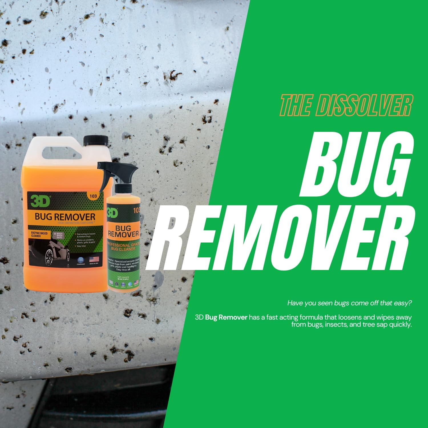 3D Bug Remover - All PLrpose Exterior Cleaner & Degreaser to Wipe Away Bugs on Plastic, Rubber, Metal, Chrome, Aluminum, Windows & Mirrors, Suitable for use on Car Paint, Wax & Clear Coat
