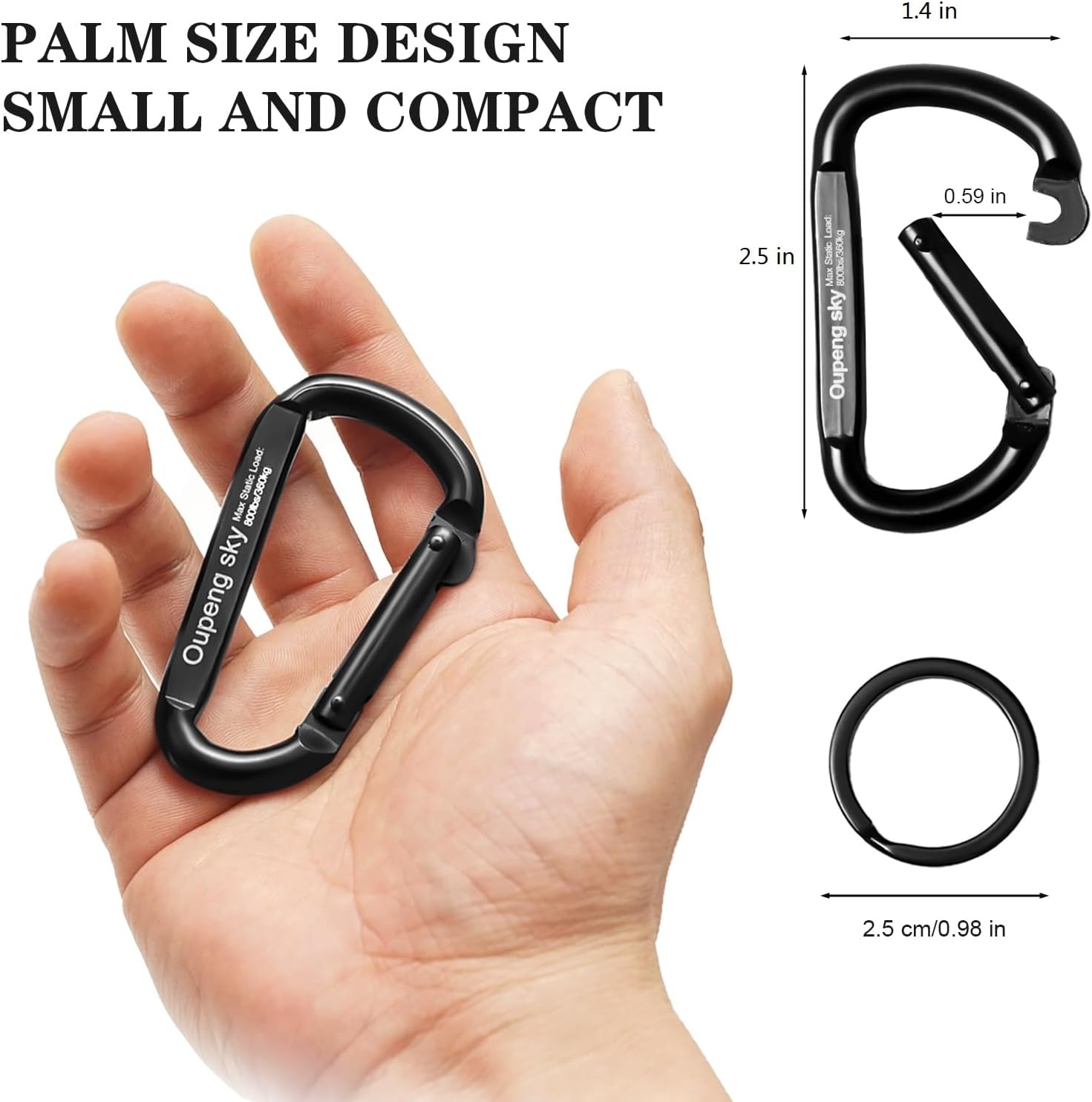 Carabiner Clip - Heavy Duty Carabiners 800lbs-13KN (2922 lbs) Carabeaner D Ring Shape,Key Chain Clip Hook,Keychain Clip,MultiPLrpose for Camping, Hiking,Backpacking or Other Outdoor Activities.