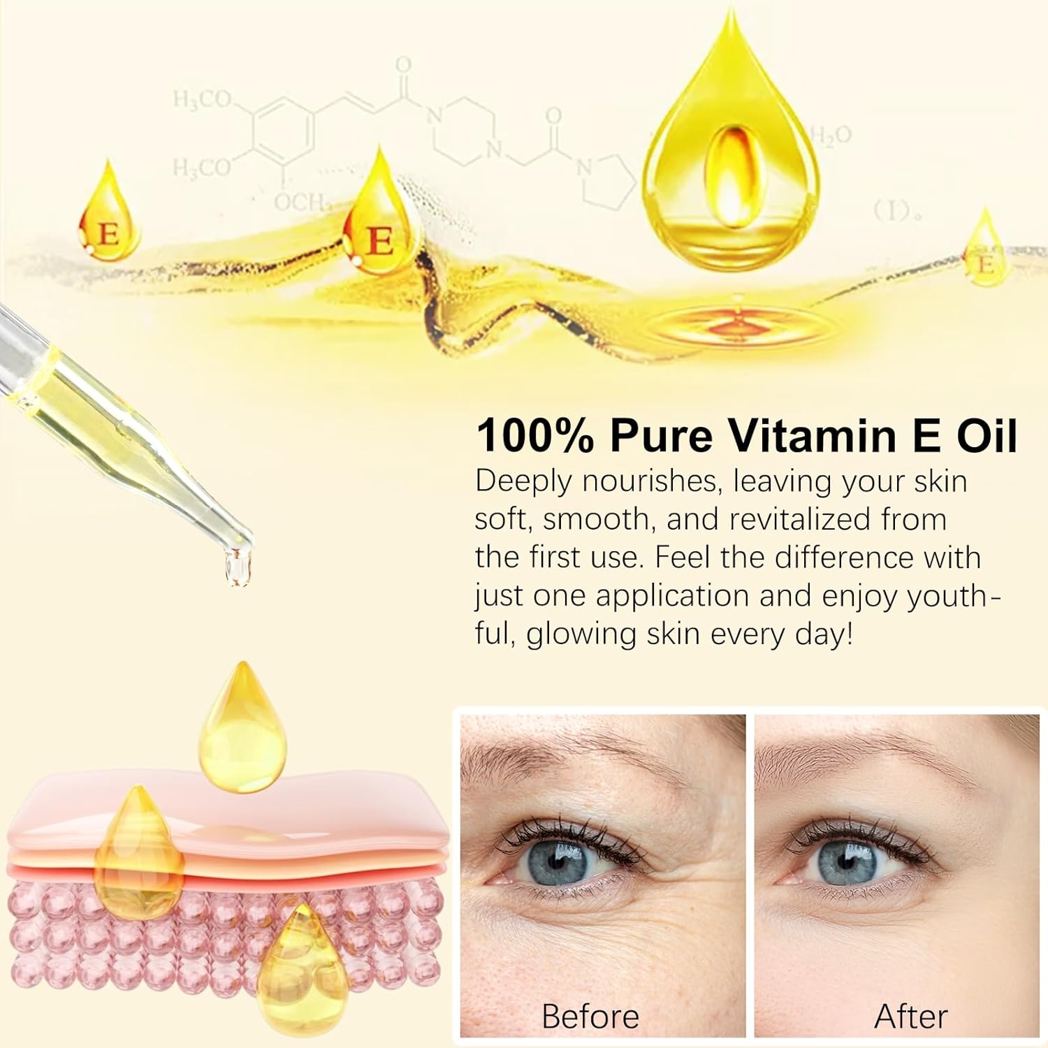flasture Vitamin E Oil 75,000 IU – 100% PLre Natural Vitamin E for Skin, Face, Hair, Scars – Deep Moisturizing Body Oil for Dry Skin, Wrinkles – Cold-Pressed, Non-GMO,Skincare – 2 Fl Oz