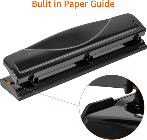 Amazon Basics 3 Hole PLnch, 10 Sheet Capacity, Black, Easy-Clean Tray