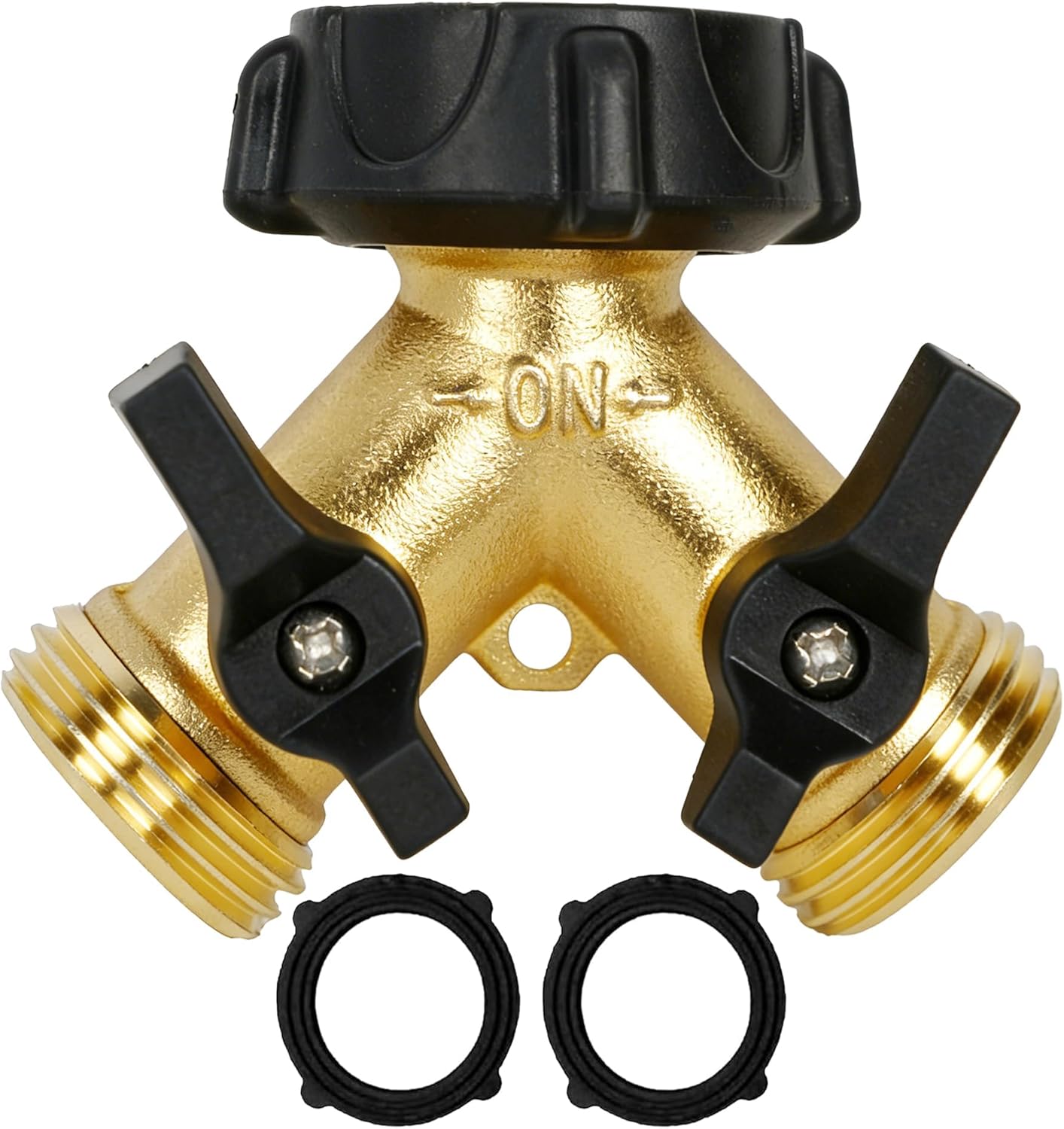 Hourleey Brass Garden Hose Splitter 2 Way, 3/4 Inch Hose Connector Tap Splitter, Hose Y Splitter, Hose Spigot Adapter 2 Valves with Extra Rubber Washers