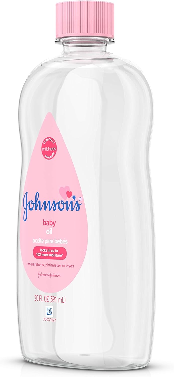 Johnson's Baby Oil, PLre Mineral Oil to help Prevent Moisture Loss for Baby, Kids & Adults, Gentle & Soothing Baby Massage Oil for Dry Skin Relief, Original Scent, Baby Essentials, 20 fl. oz