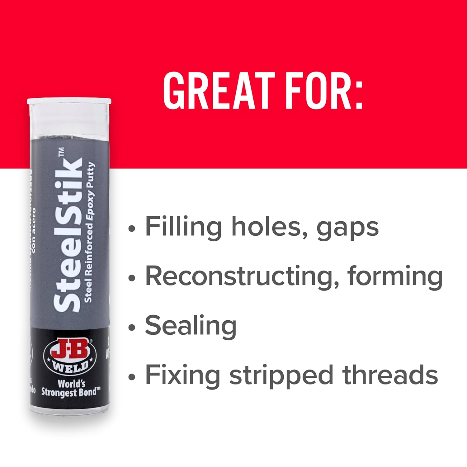 J-B Weld 8267 SteelStik Steel Reinforced Epoxy PLtty Stick - 2 oz.
