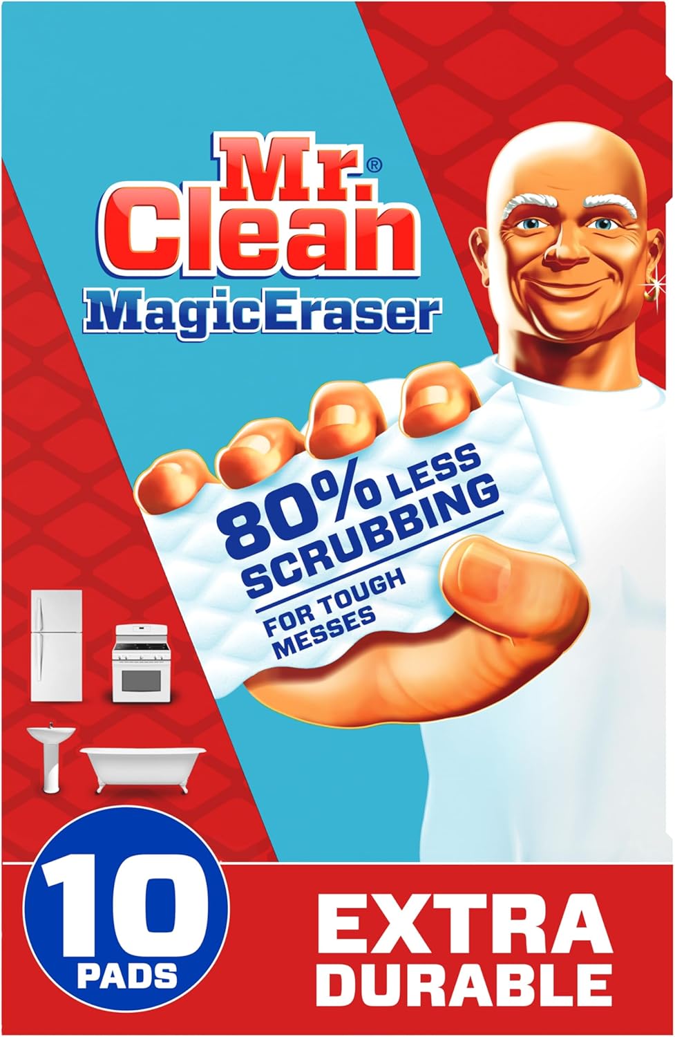Mr. Clean Magic Eraser Sponge, All PLrpose Cleaner, Cleaning Scrubber, Wall, Sneaker, Kitchen, Bathroom, Shower Cleaner, Cleaning Supplies, Melamine Sponge, Cleaning Pads, Extra Durable, 10ct