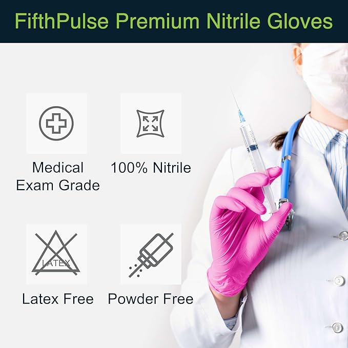 FifthPLlse Fuchsia Hot Pink Nitrile Disposable Gloves - 3 Mil Nitrile - Powder and Latex Free - Surgical Medical Exam Gloves