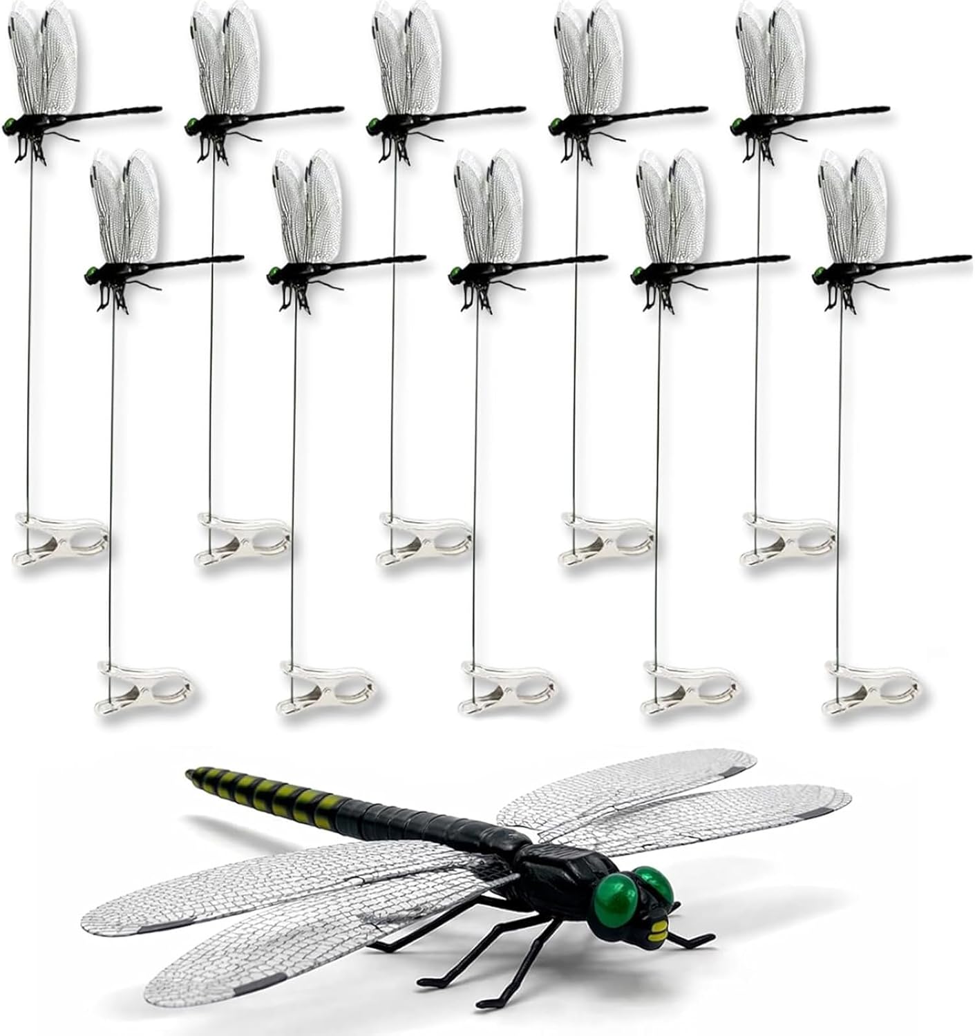 2026 New 40 Pcs Dragon Fly Clips for Bugs Repellent, 3D Artificial Dragonfly Hat Clip, Dragonfly Garden Decor (10PCS)
