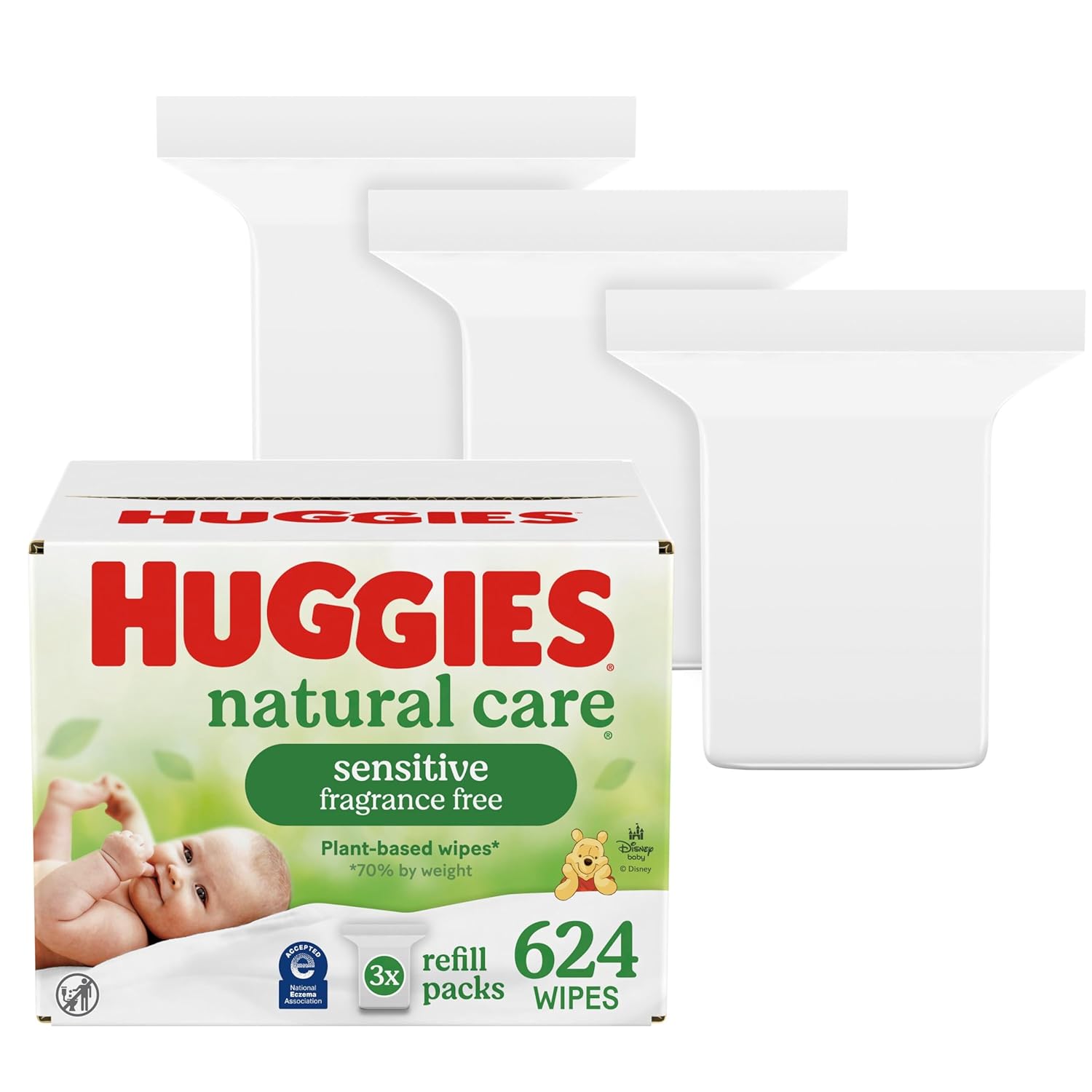 Huggies Natural Care Sensitive Baby Wipes, Hypoallergenic, 99% PLrified Water, 3 Refill Packs (624 Wipes Total)