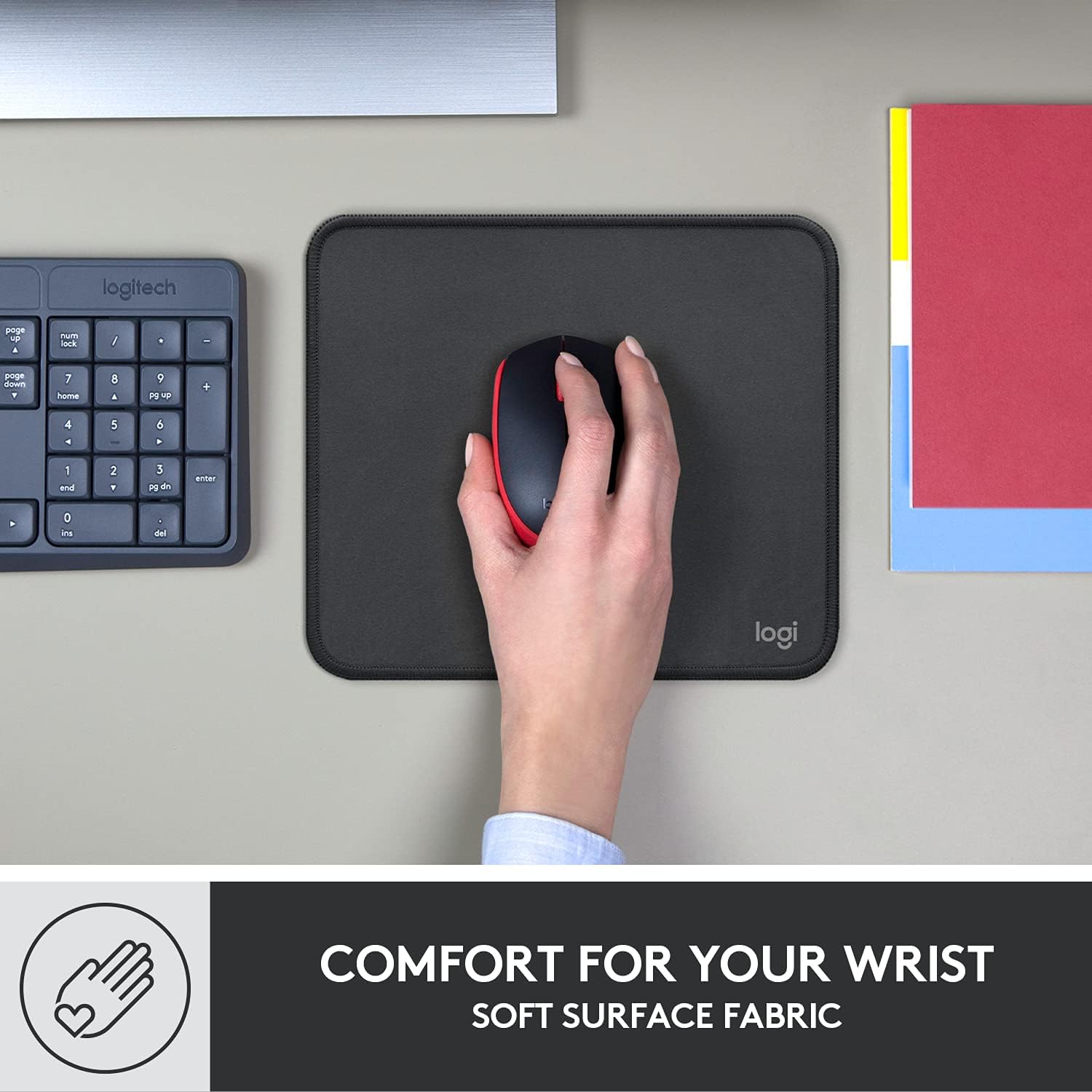 Logitech Mouse Pad - Studio Series, ComPLter Mouse Mat with Anti-Slip Rubber Base, Easy Gliding, Spill-Resistant Surface, Durable Materials, Portable, in a Fresh Modern Design, Graphite