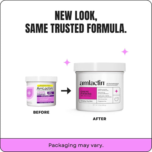 AmLactin Crepe Firming Cream - Therapeutic Skin Tightening Cream for Body – No-Scrub Exfoliator and Moisturizer, Skin Care with 15% Lactic Acid AHA, 12 oz (Packaging May Vary)