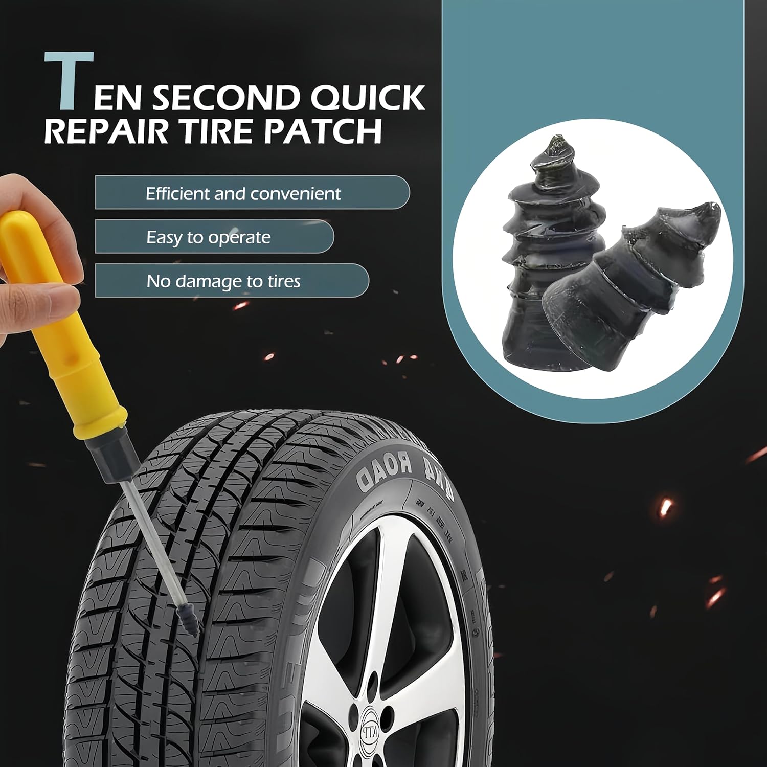 60 PCS Tire Repair Rubber Nail, Vacuum Tire Repair Kits Spiral Rubber Screws, Fast Self-Service Tool for Car, Truck, Motorcycle, Tractor Tire PLncture Repair (Black)