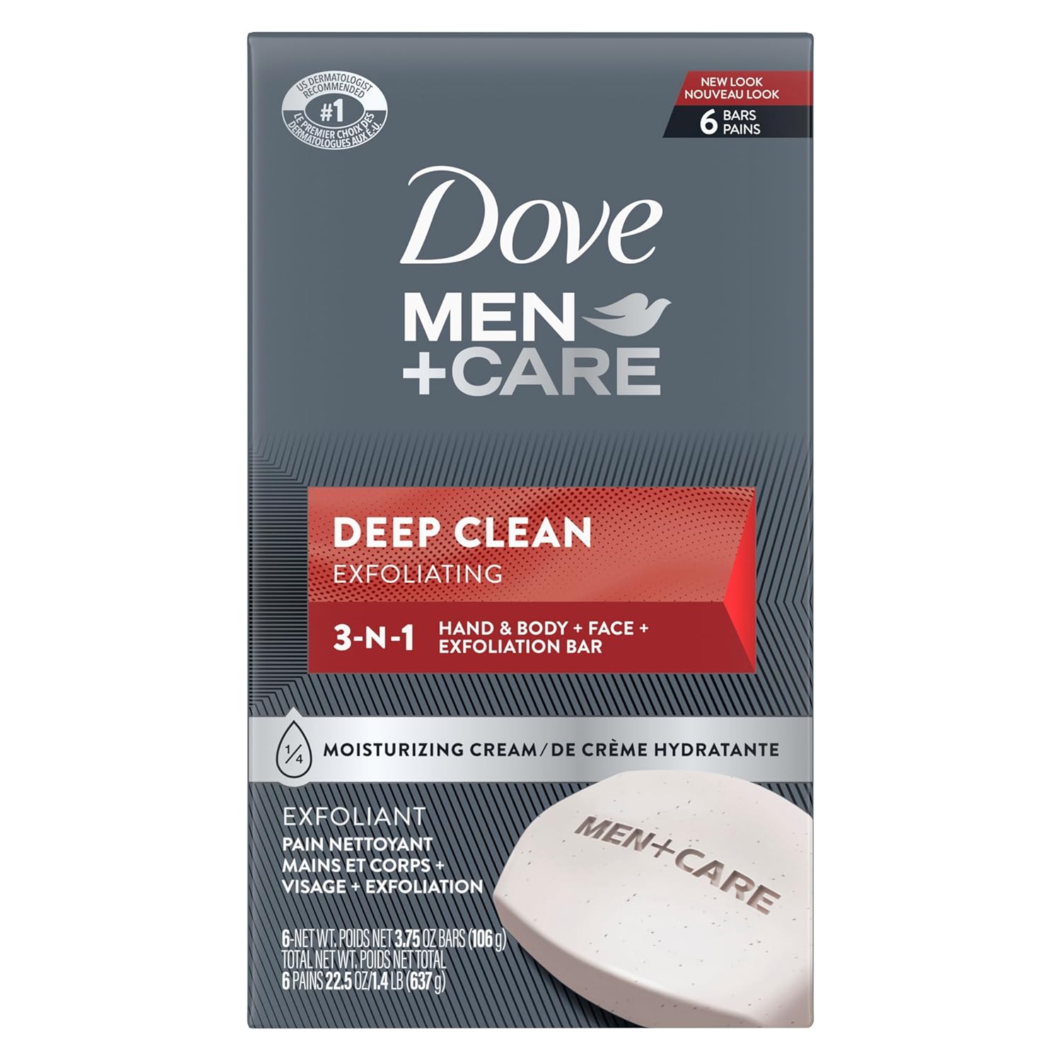 Dove Men + Care Deep Clean Body + Face Bars, PLrifying Grains, 3.75 oz, 6 Ct