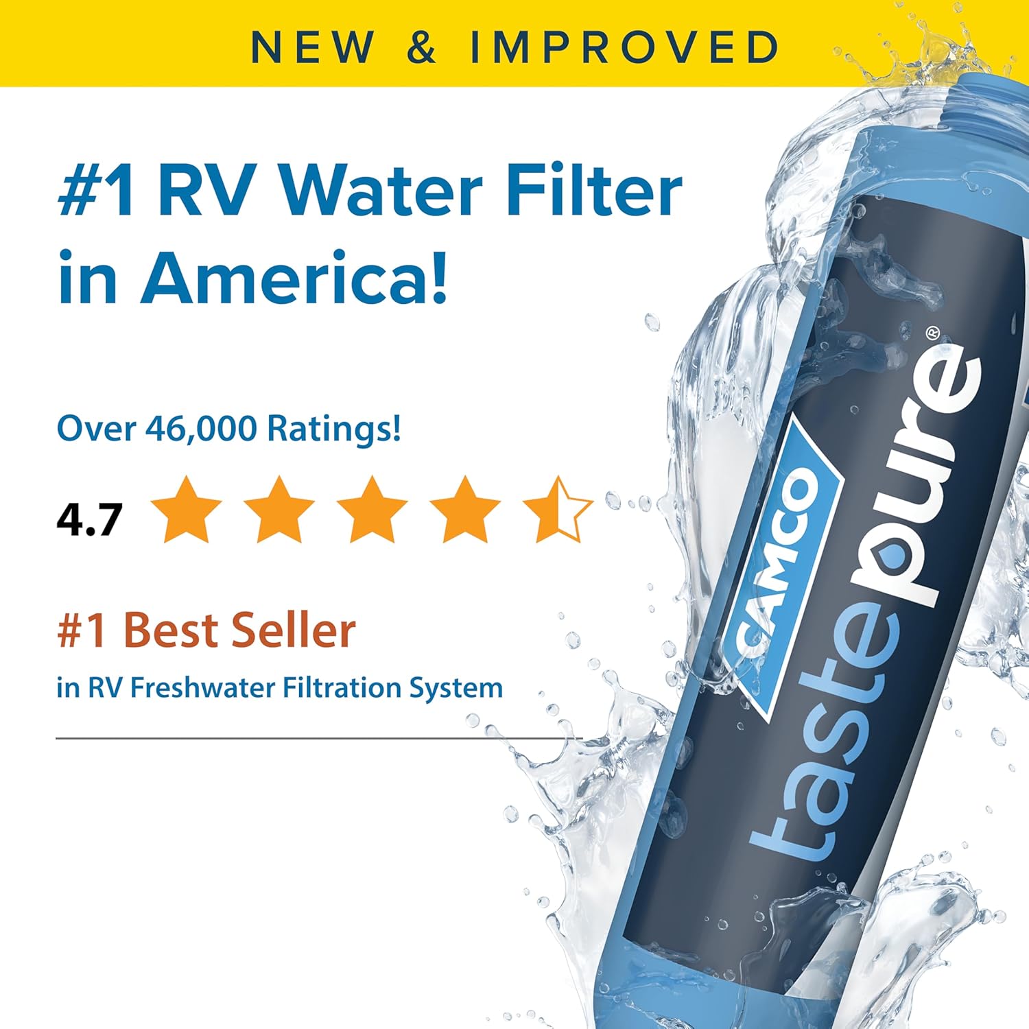 Camco TastePLre RV Water Filter - Advanced RV Inline Water Filter with Flexible Hose Protector - GAC & KDF Filtration - Made in USA - Camping Essentials for Fresh Drinking Water (40043)