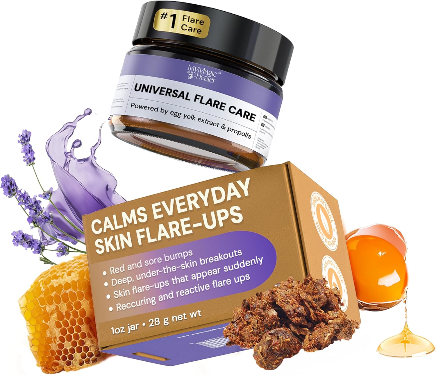 MyMagicHealer Universal Flare Care – Multi-PLrpose Solution | Skin Flare-Ups - Hidradenitis SupPLrativa, Folliculitis, Boils, Cysts | Anti-Chafing | Irritated Skin Relief w/Propolis & Egg Yolk 1 oz