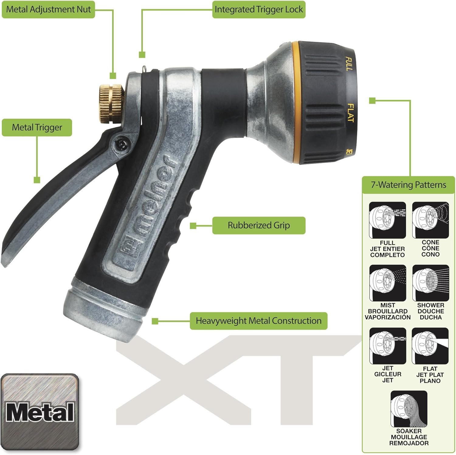 Melnor 65020-AMZ Metal Nozzle with QuickConnect Product Adapter Set, Multi-Pattern, Heavyweight Rear Trigger