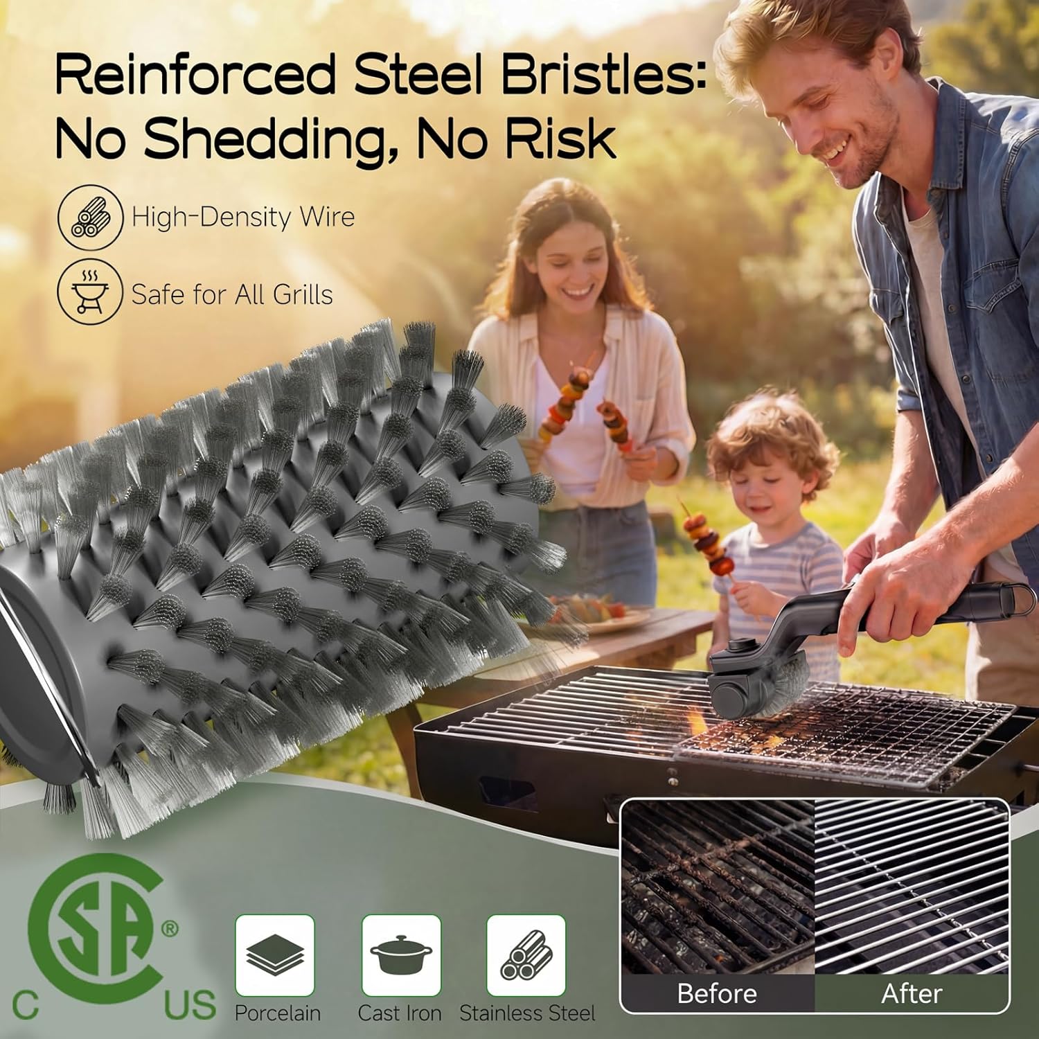 Electric Grill Brush, High Torque Grill Brush with 3-Speed Modes, 20kg Max Torque BBQ Cleaner Safe for Porcelain Cast Iron Stainless Steel, Reinforced Steel Bristles, Type-C Rechargeable