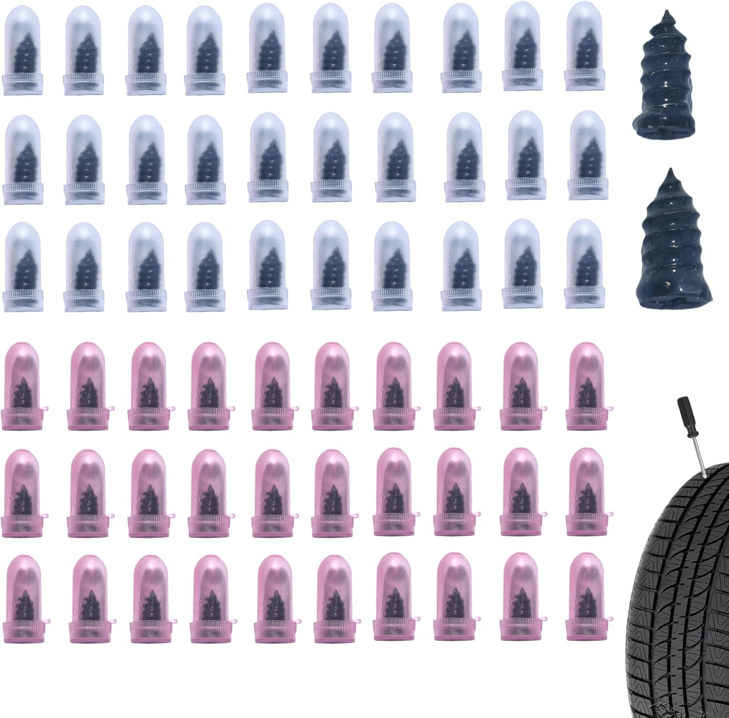 60 PCS Tire Repair Rubber Nail, Vacuum Tire Repair Kits Spiral Rubber Screws, Fast Self-Service Tool for Car, Truck, Motorcycle, Tractor Tire PLncture Repair (Black)