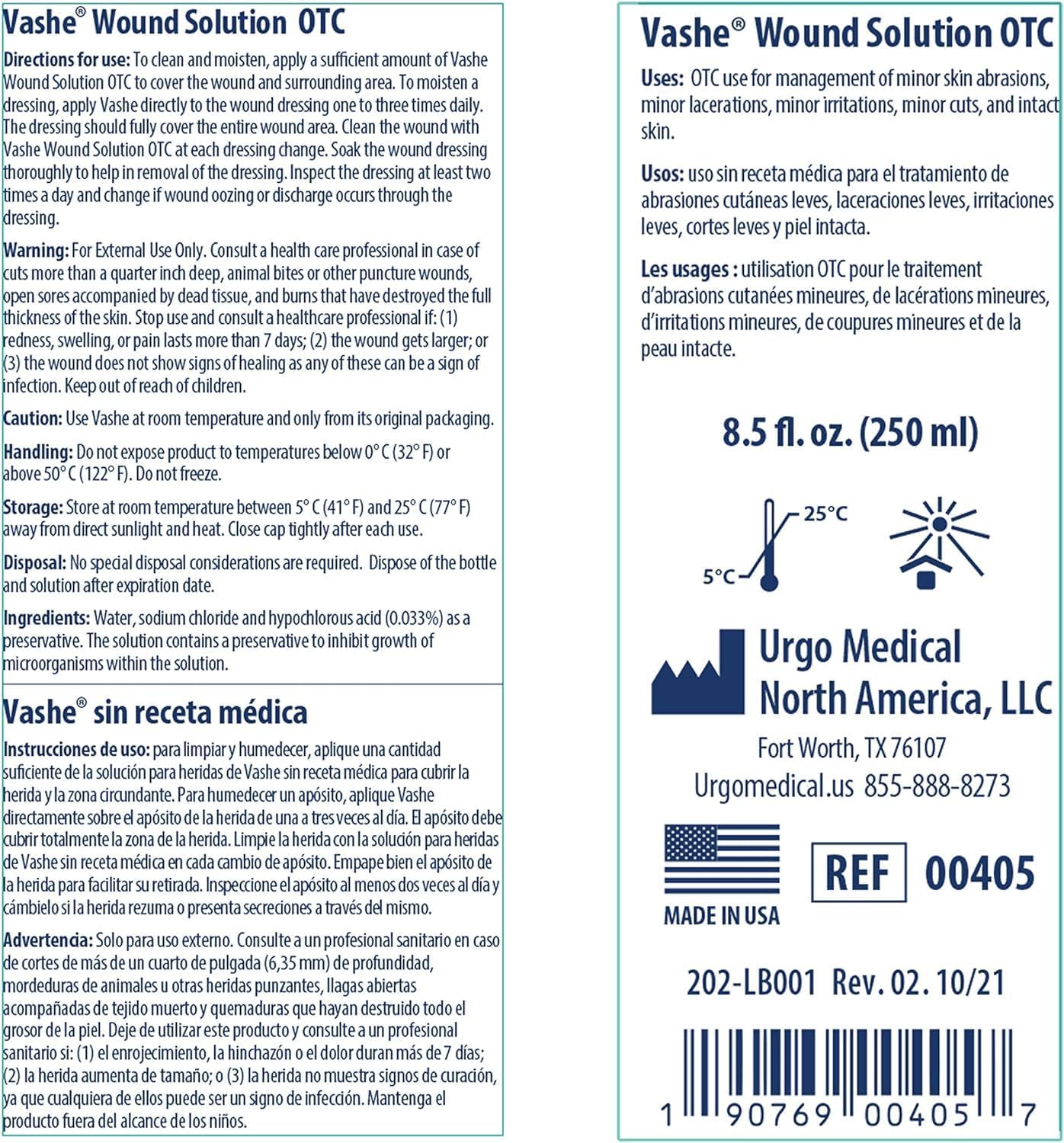 Vashe Wound Solution OTC | PLre Hypochlorous Acid-Preserved Wound Cleanser | Home Wound Care | Non-Cytotoxic and Skin-Neutral pH | 8.5 Fl Oz