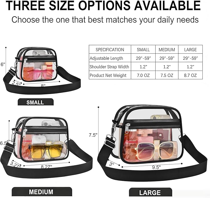 Clear Bag for Stadium Events Clear Sports Fan Handbags PLrses with Adjustbale Strap for Concerts Festivals Game Day