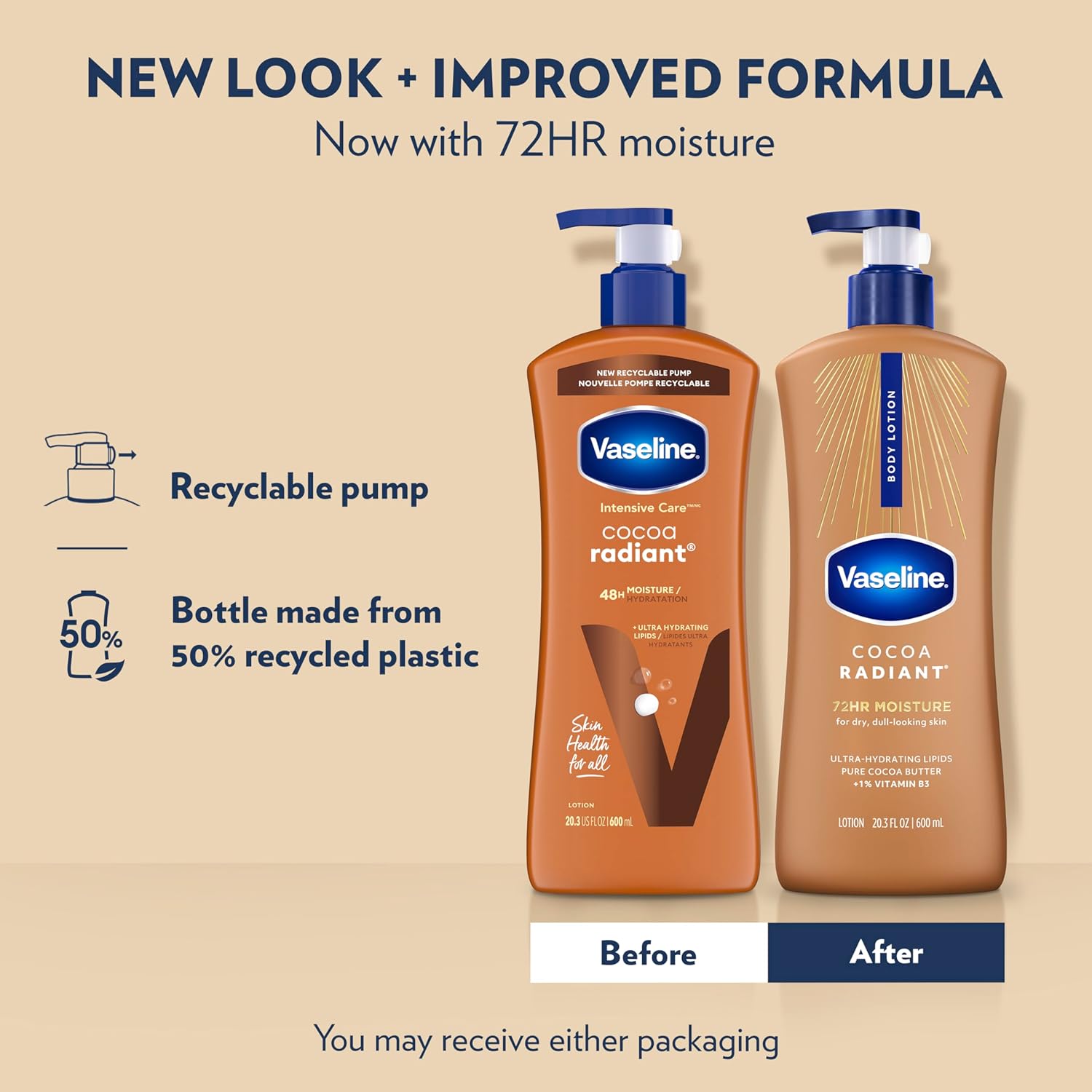 Vaseline Intensive Care Body Lotion Cocoa Radiant 3 count for Dry Skin Lotion Made with Ultra-Hydrating Lipids and PLre Cocoa Butter for a Long-Lasting, Radiant Glow 20.3 Oz