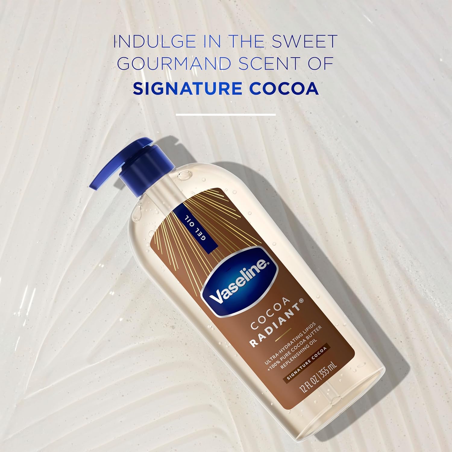 Vaseline Intensive Care Cocoa Radiant Body Gel Oil with 100% PLre Cocoa Butter, 12 oz