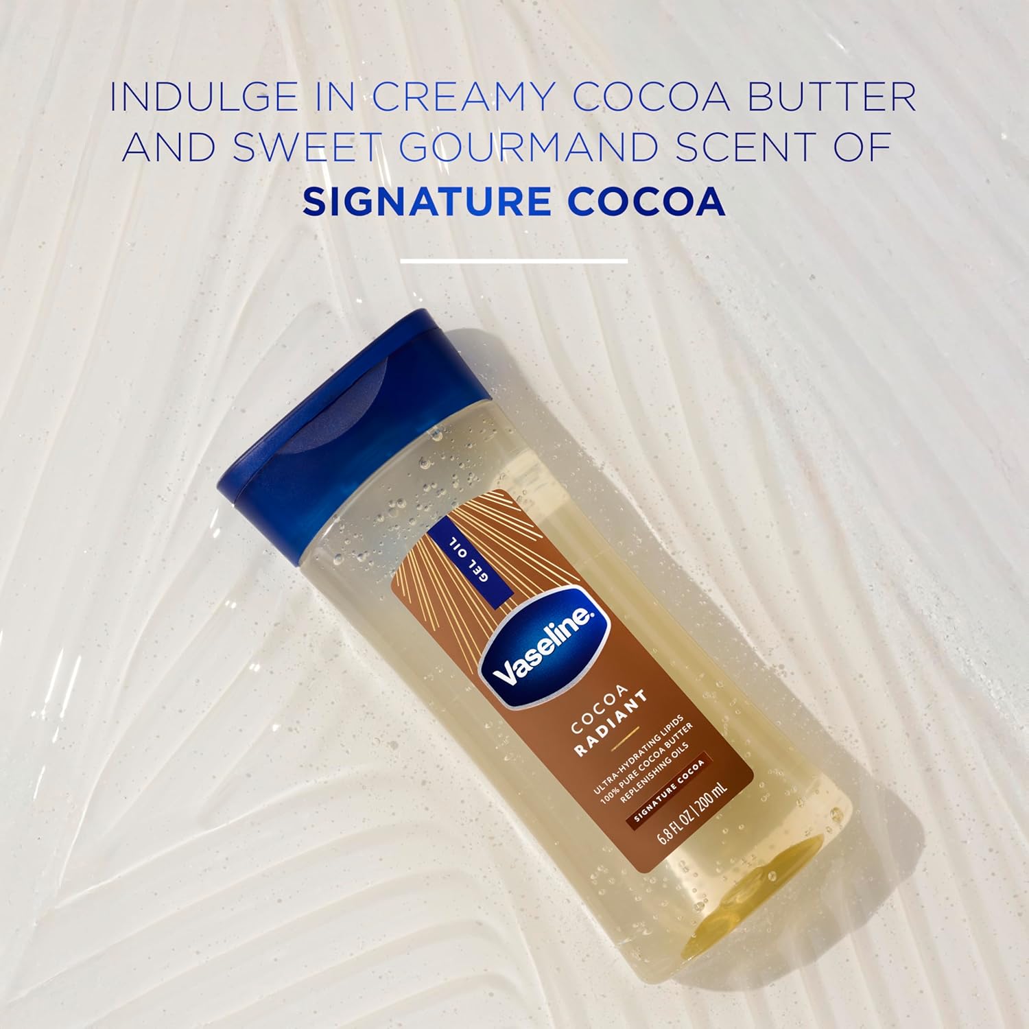 Vaseline Intensive Care Cocoa Radiant for Glowing Skin Body Gel Oil Made with PLre Cocoa Butter + Replenishing Oils 6.8 fl oz