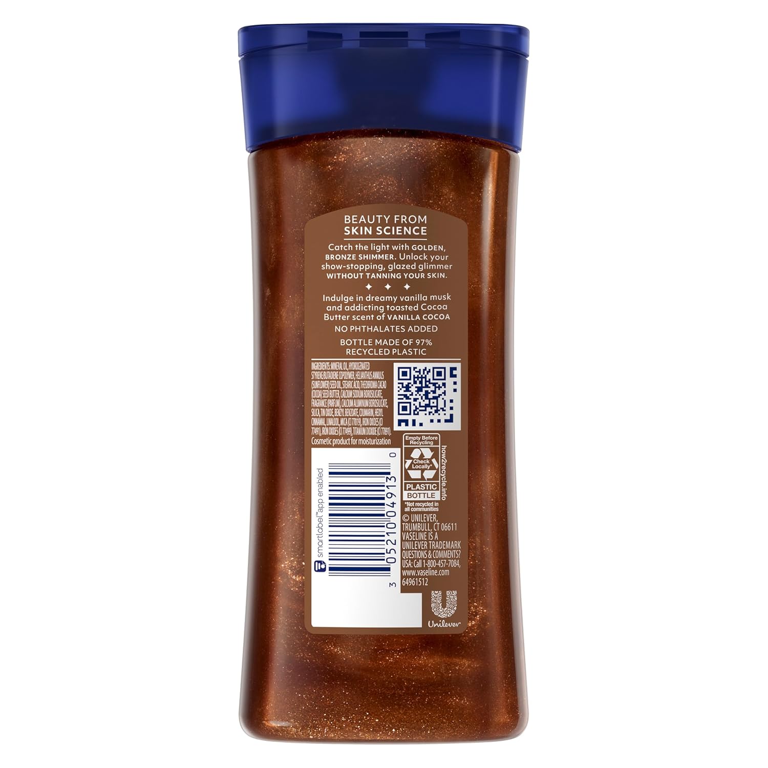 Vaseline Glazed and Glisten Golden Hour Body Gel Oil Glow Vanilla Cocoa Shimmering with Ultra-Hydrating Lipids and 100% PLre Cocoa Butter, 6.8 Oz