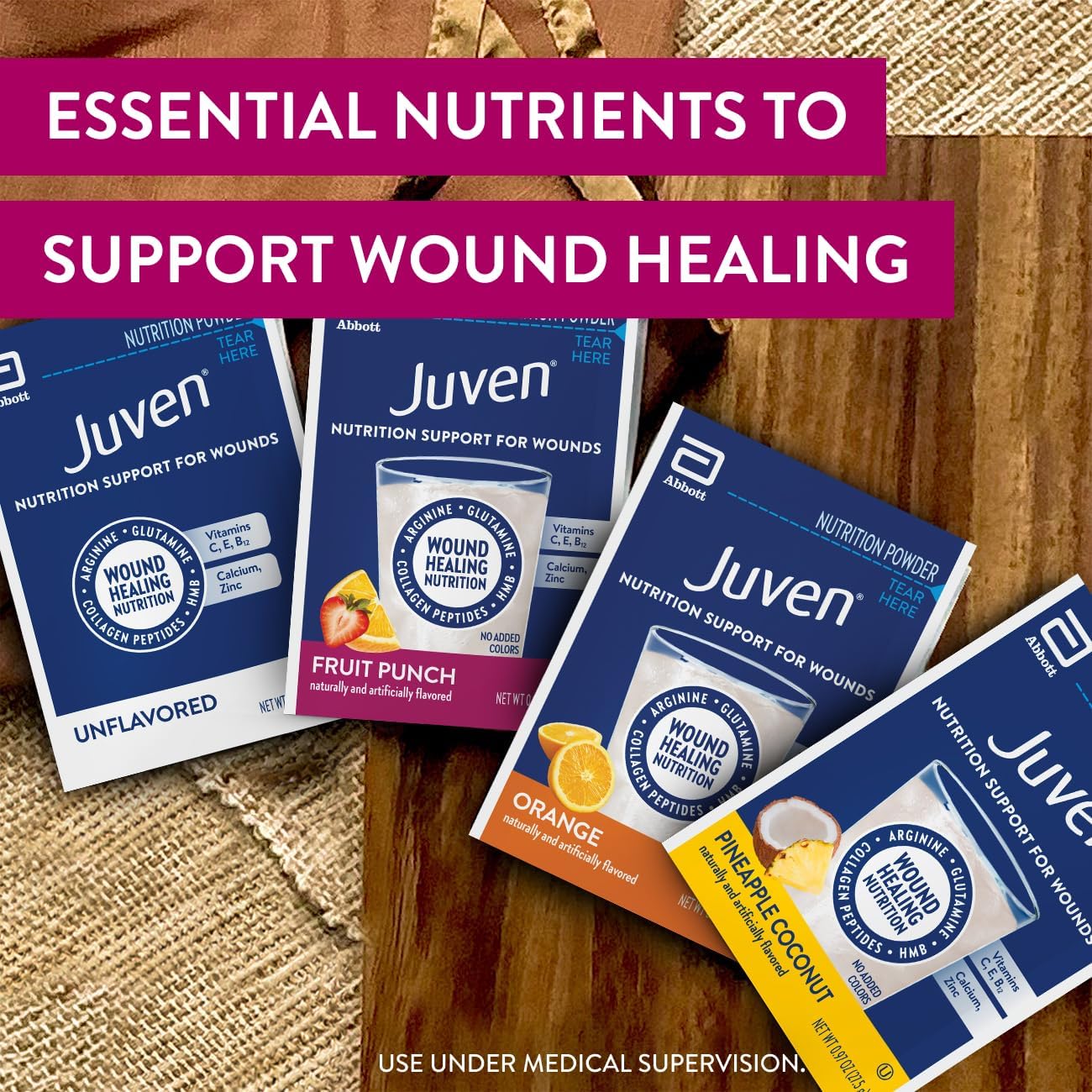Juven Therapeutic Nutrition Drink Powder Including Collagen Peptides, Amino Acids, and HMB For Wound Healing Support, Fruit PLnch, 30 Packets