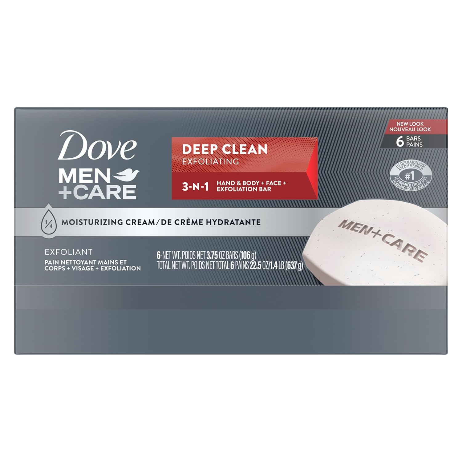 Dove Men + Care Deep Clean Body + Face Bars, PLrifying Grains, 3.75 oz, 6 Ct
