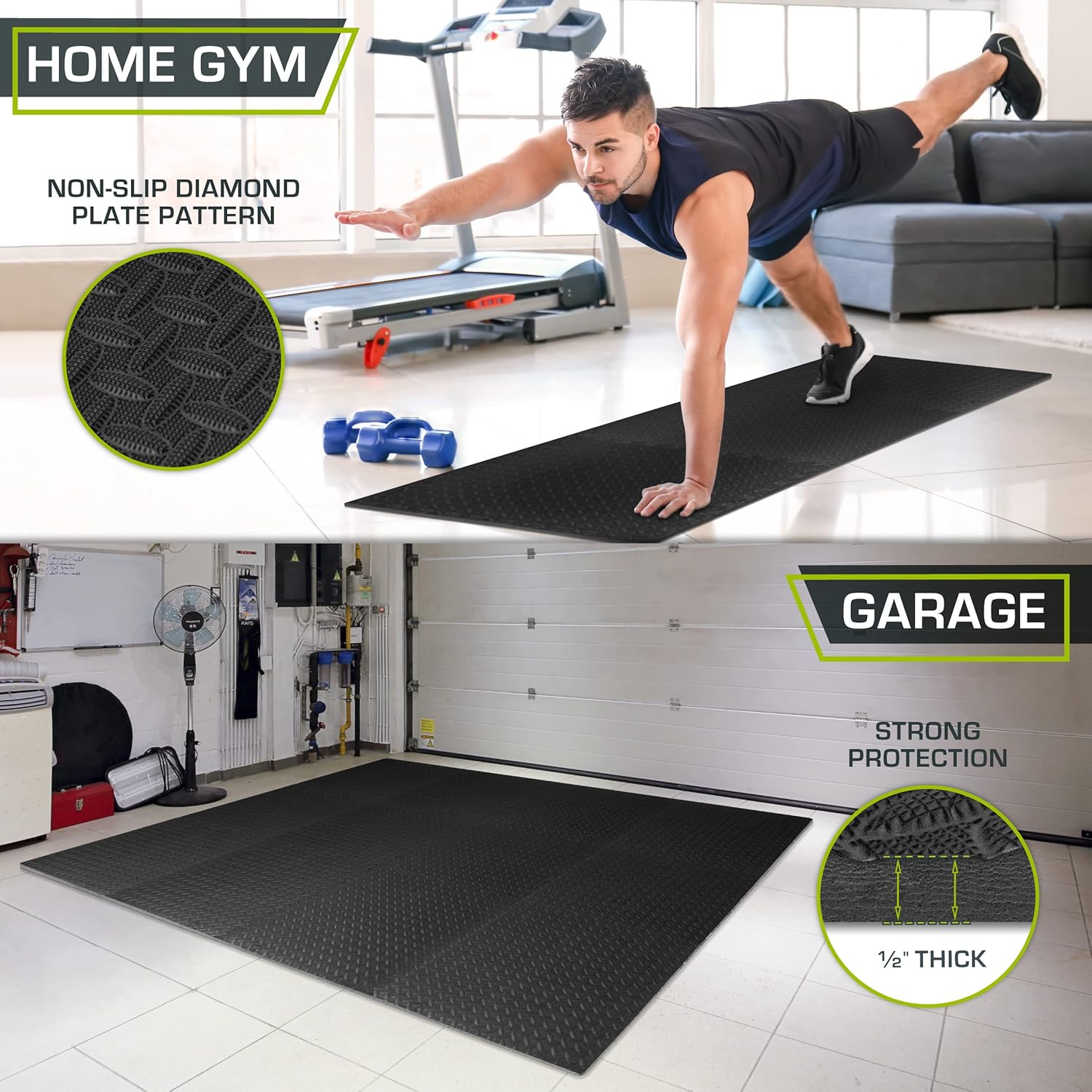ProsourceFit PLzzle Exercise Mat ½ in, EVA Interlocking Foam Floor Tiles for Home Gym, Water-Resistant Mats Workout Equipment, Floor Padding for Kids, Black, 24 in x 24 in x ½ in, 48 Sq Ft - 12 Tiles