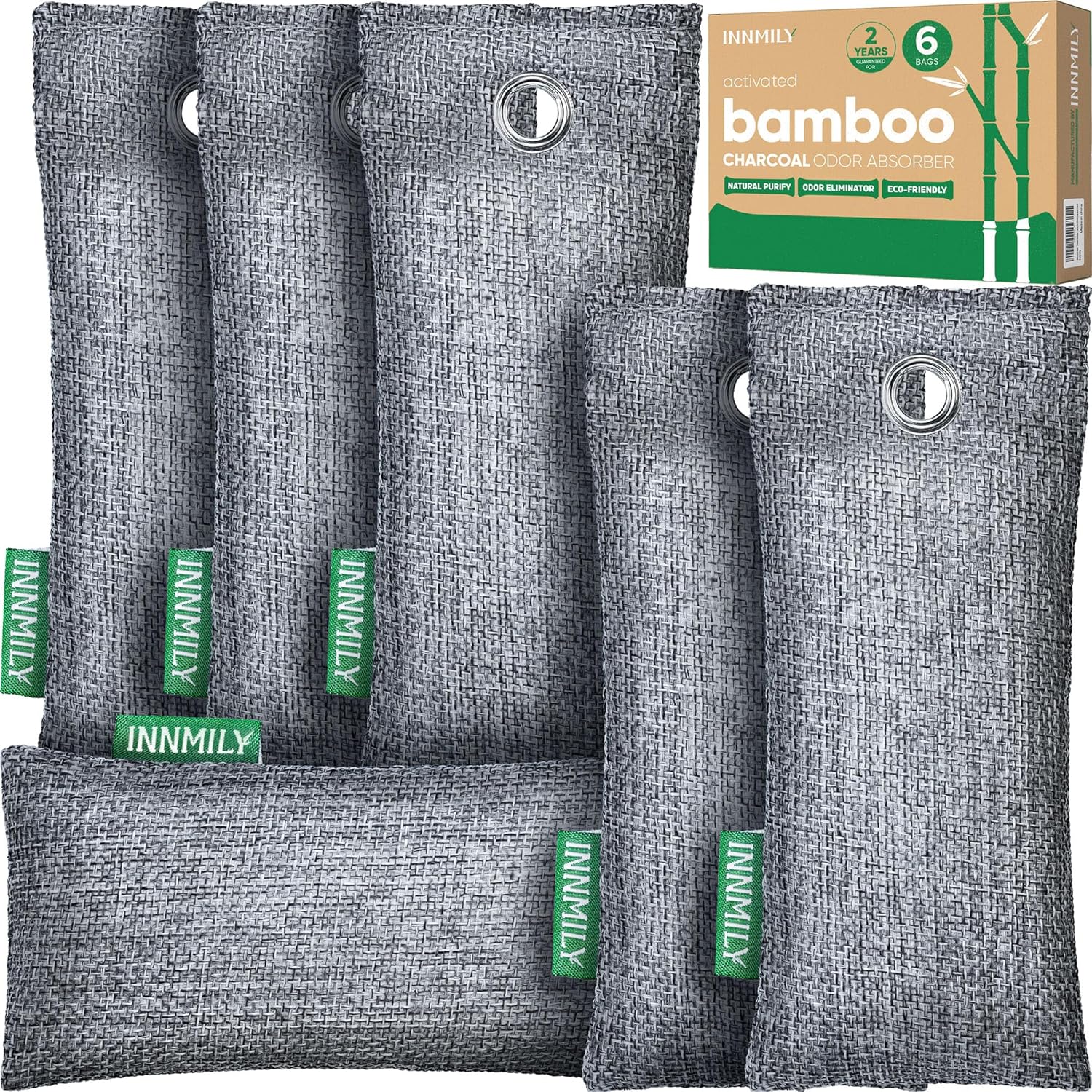 Activated Charcoal Odor Absorber, 6 Pack Natural Shoe Odor Eliminator, Bamboo Charcoal Air PLrifying Bags, Sneaker Deodorizer and Moisture Absorbers for Clean Footwear, Shoe Odor Remover